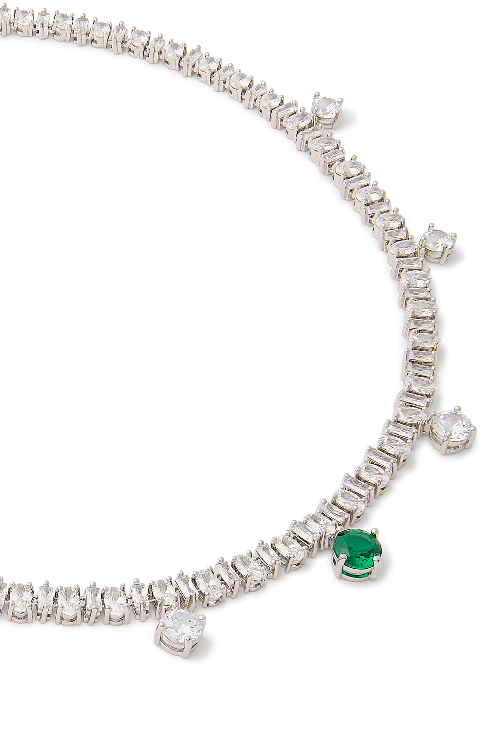 Emerald Drop CZ Tennis Necklace,  Rhodium-Plated Brass & Cubic Zirconia