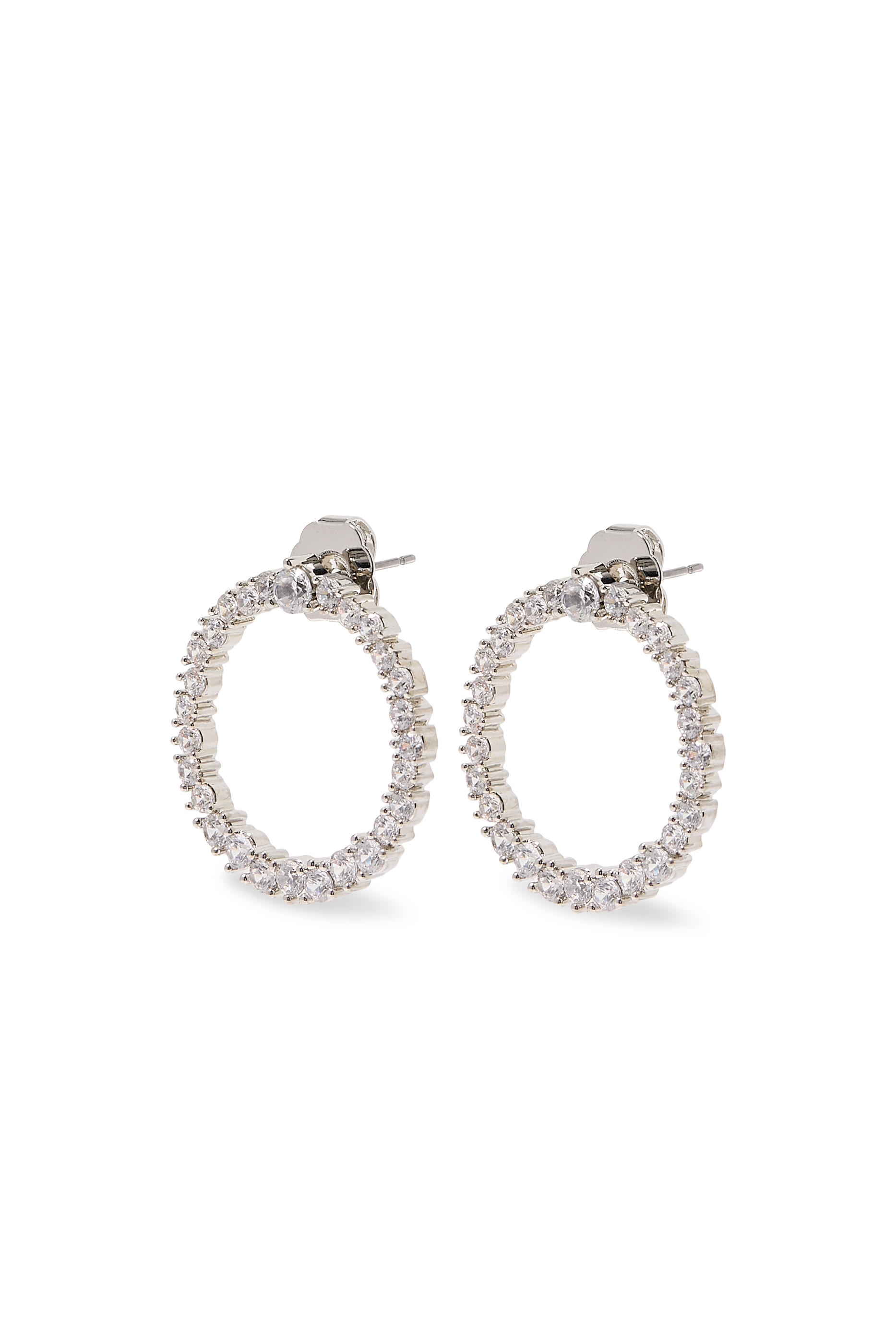 Statement Earrings,  Rhodium-Plated Brass, Cubic Zirconia