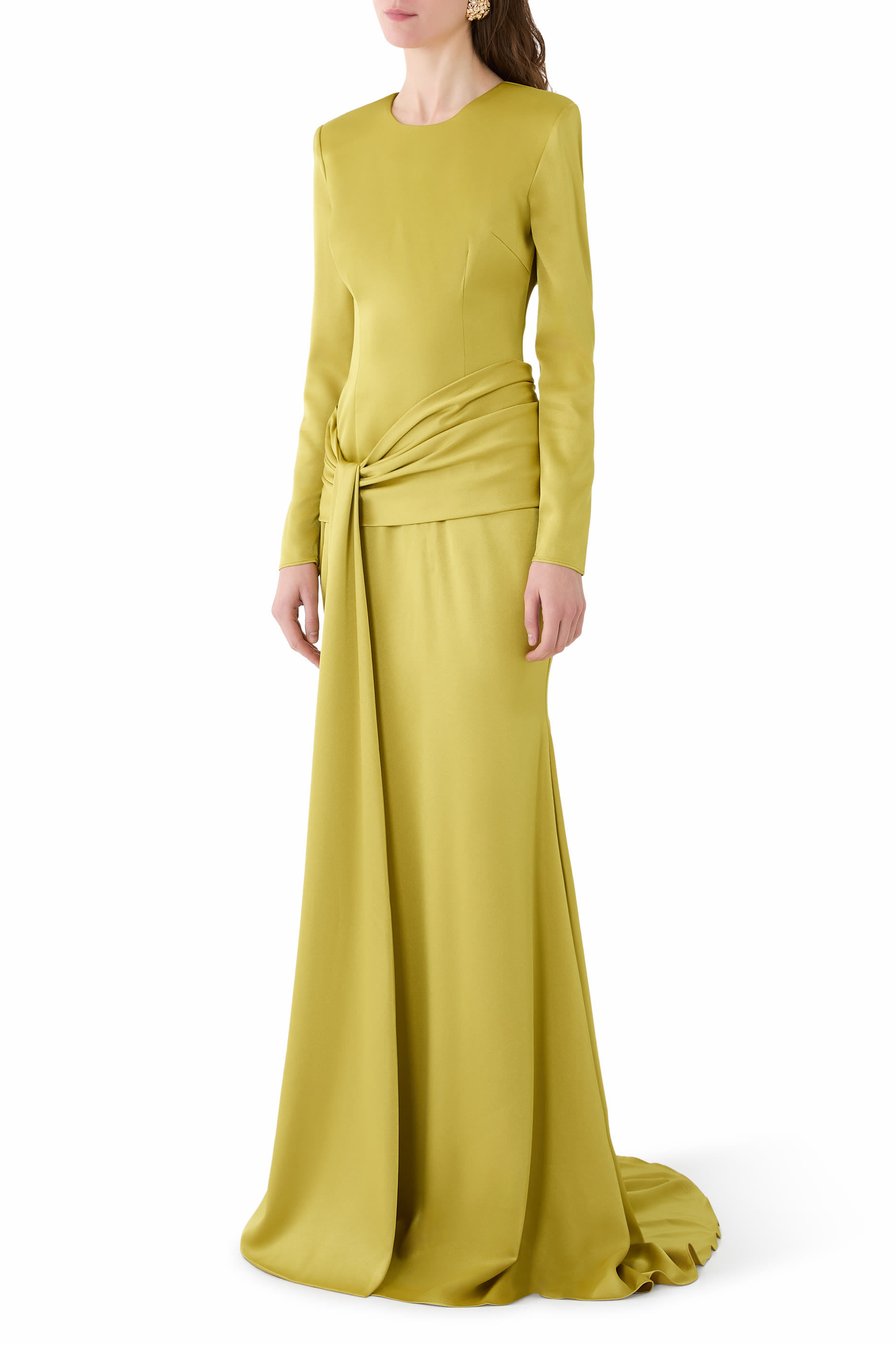 Long Sleeves Sash Drape Gown