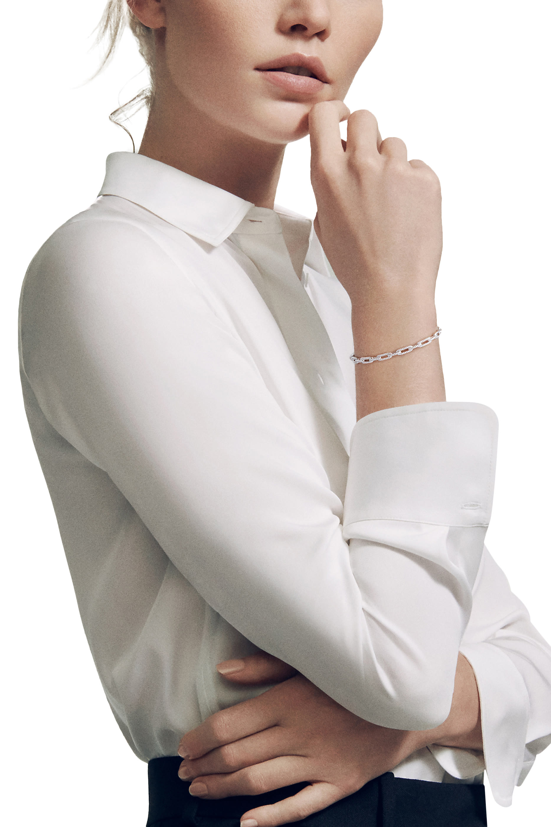 Stax Chain Link Bracelet, 18k White Gold & Diamonds