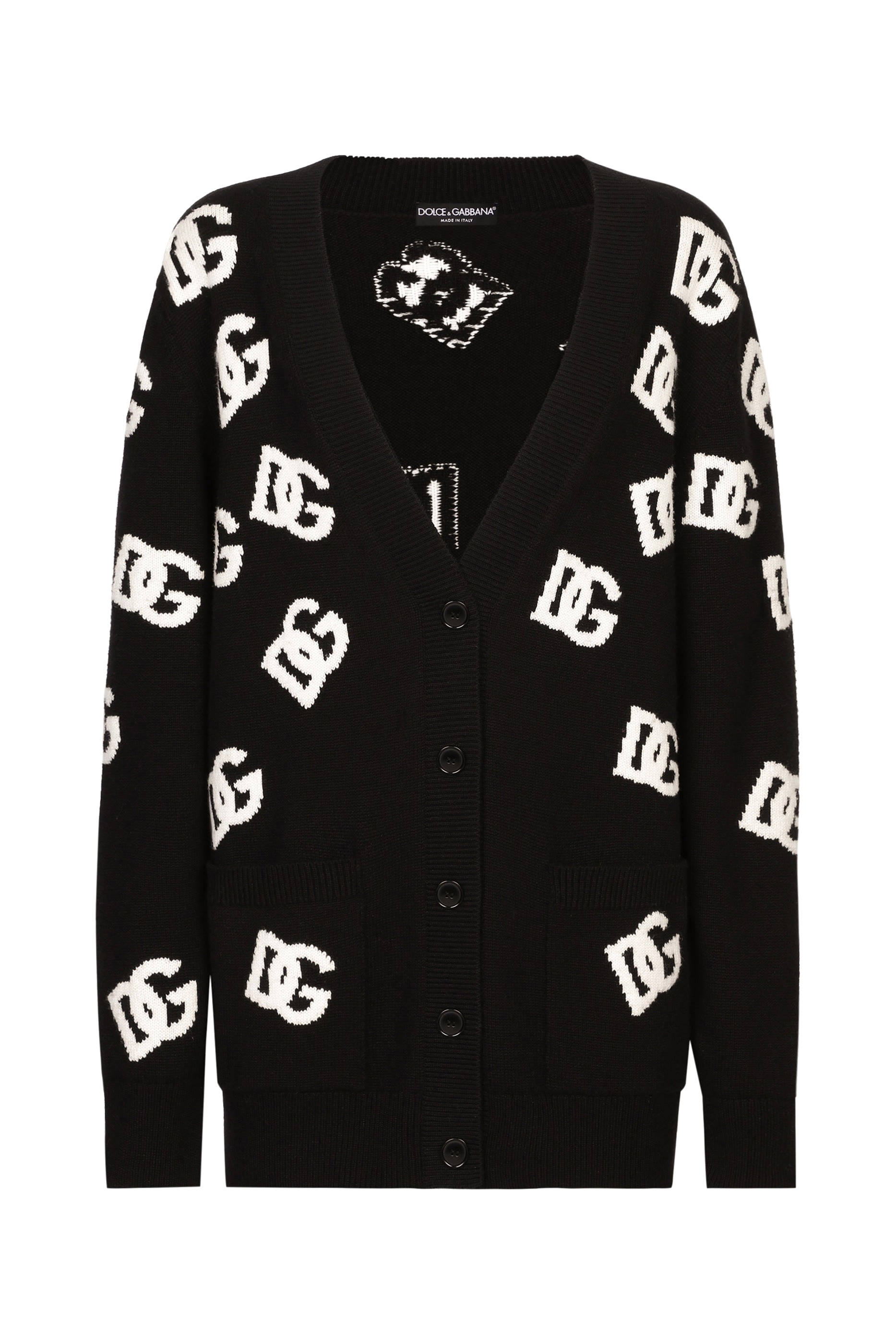 Wool Cardigan with DG Logo Inlay