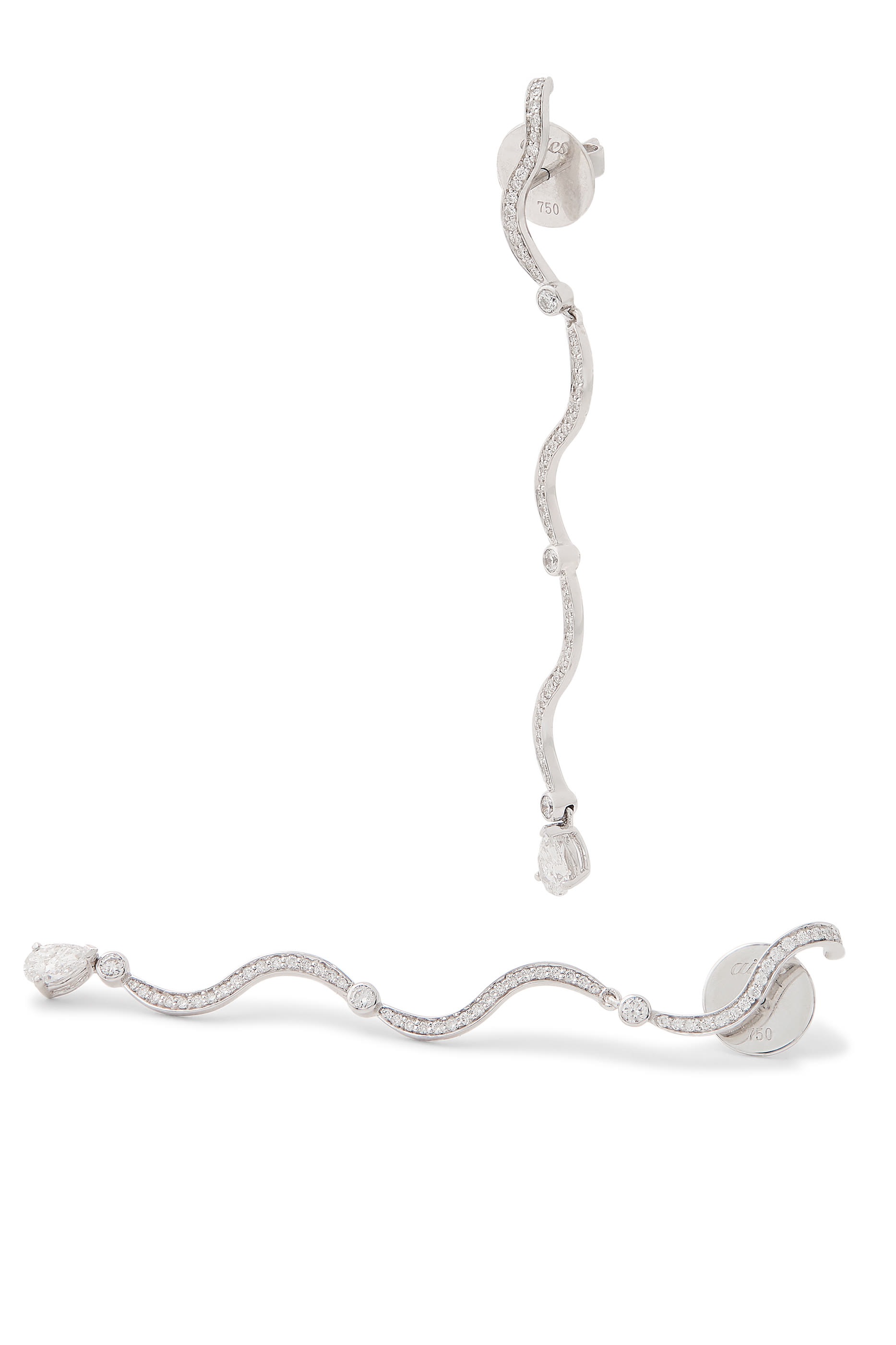 Wave Long Earrings, 18K White Gold & Diamonds