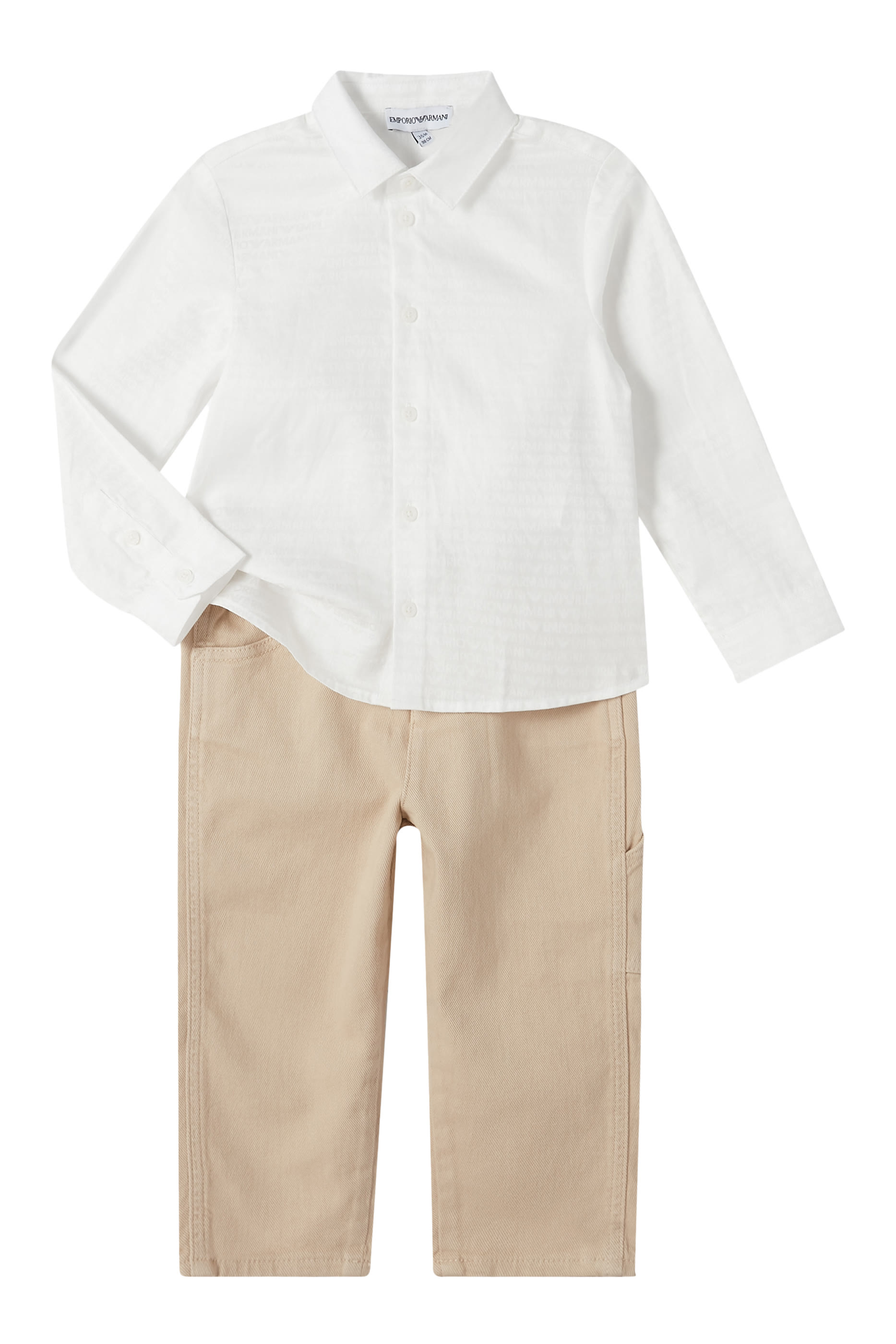 Baby Poplin Shirt with Monochromatic Eagle Embroidery