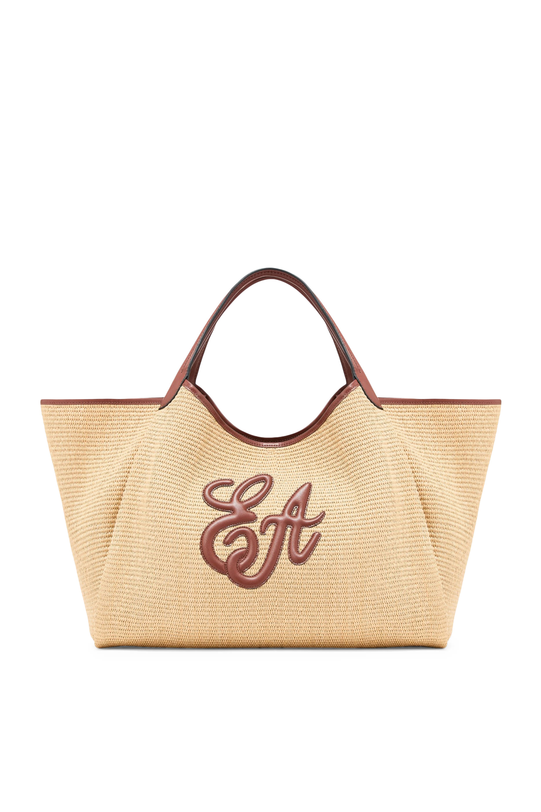EA Logo Woven Straw Large Shopper Bag