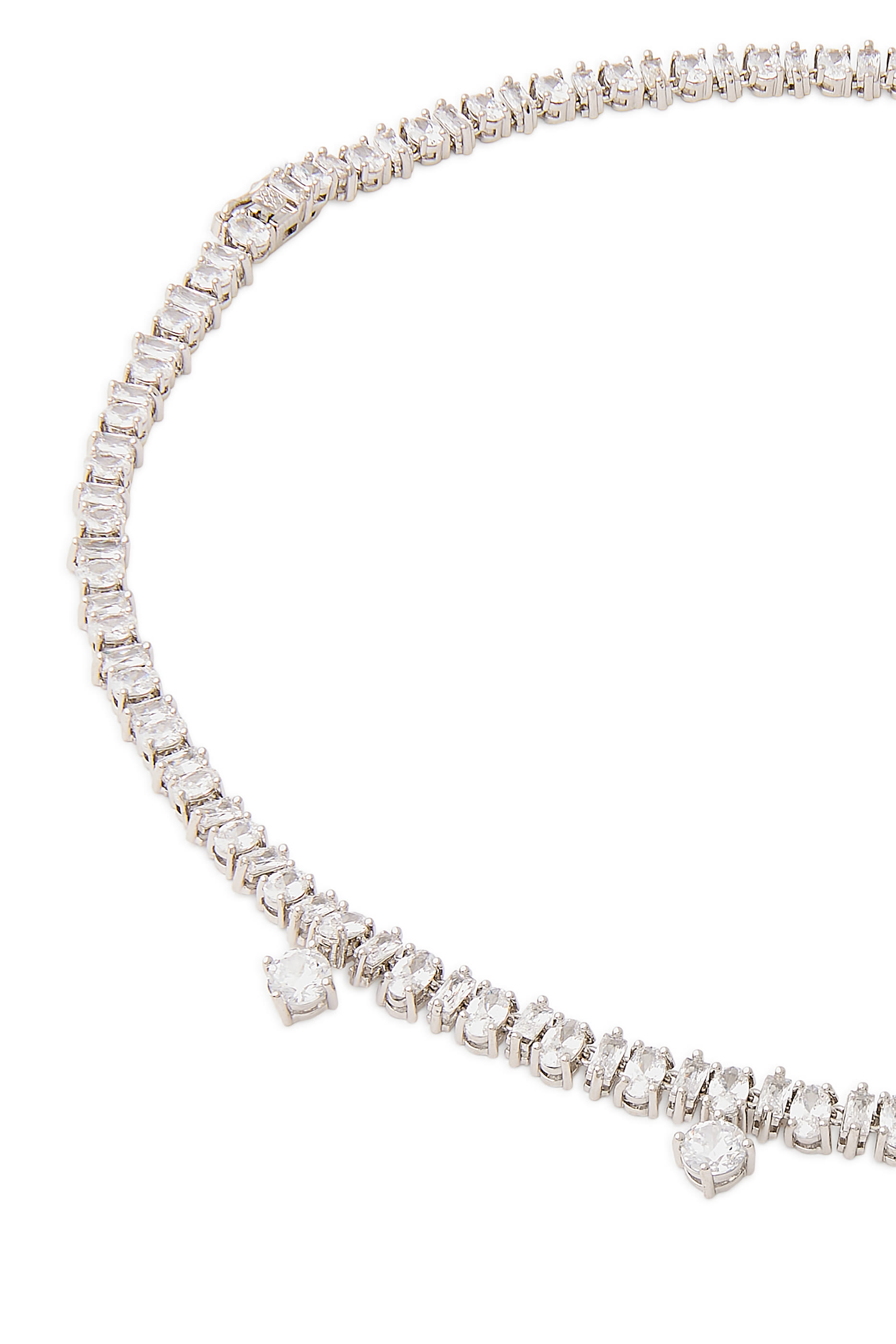 Emerald Drop CZ Tennis Necklace,  Rhodium-Plated Brass & Cubic Zirconia