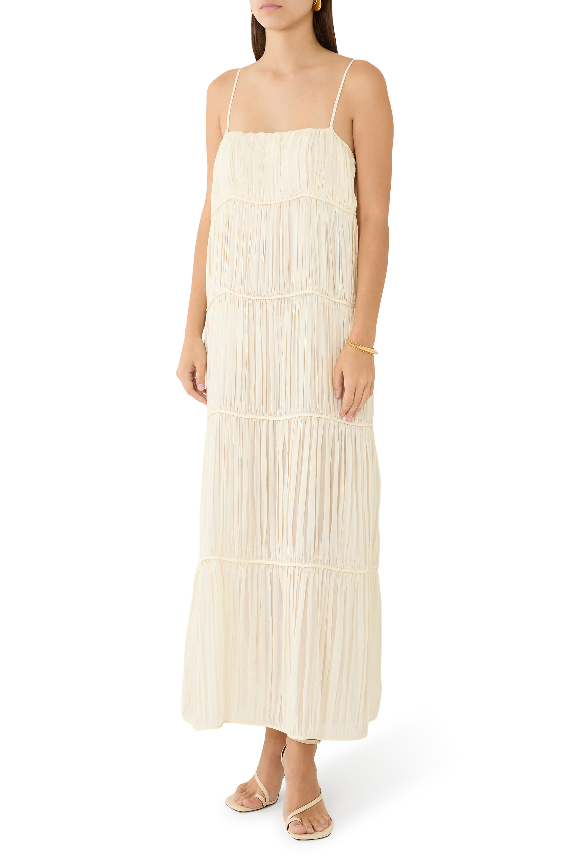 Tabitha Pleated Cotton Silk Midi Dress