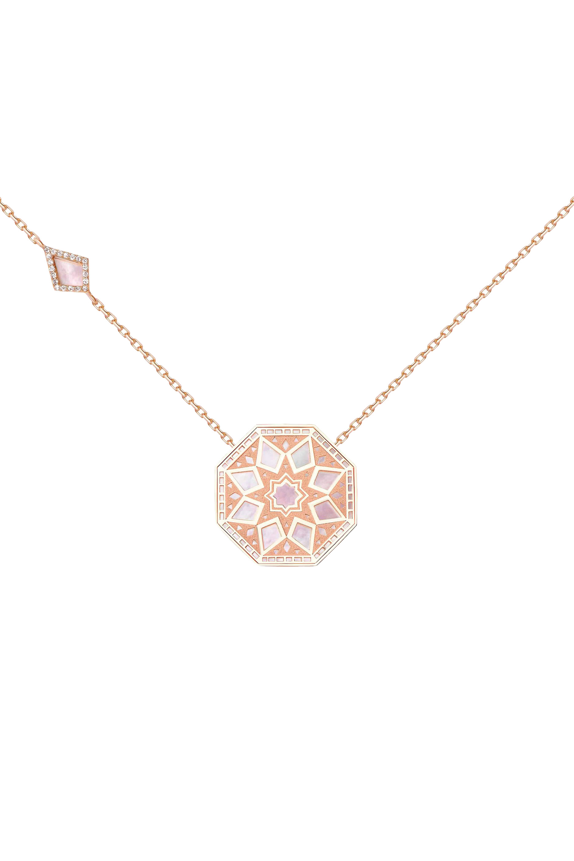 Classic Turath Medium Necklace, 18k Rose Gold, Mother of Pearl & Diamonds