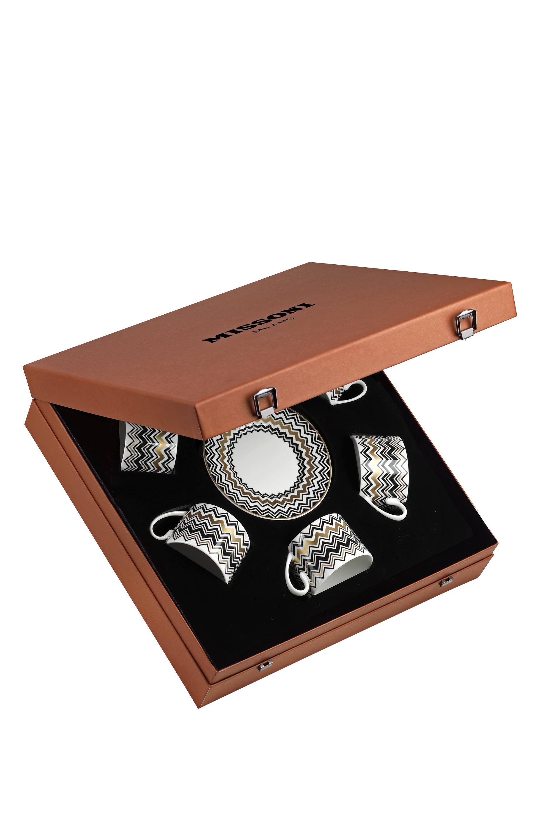 Zig-Zag Gold Teacup & Saucer, Set of 6