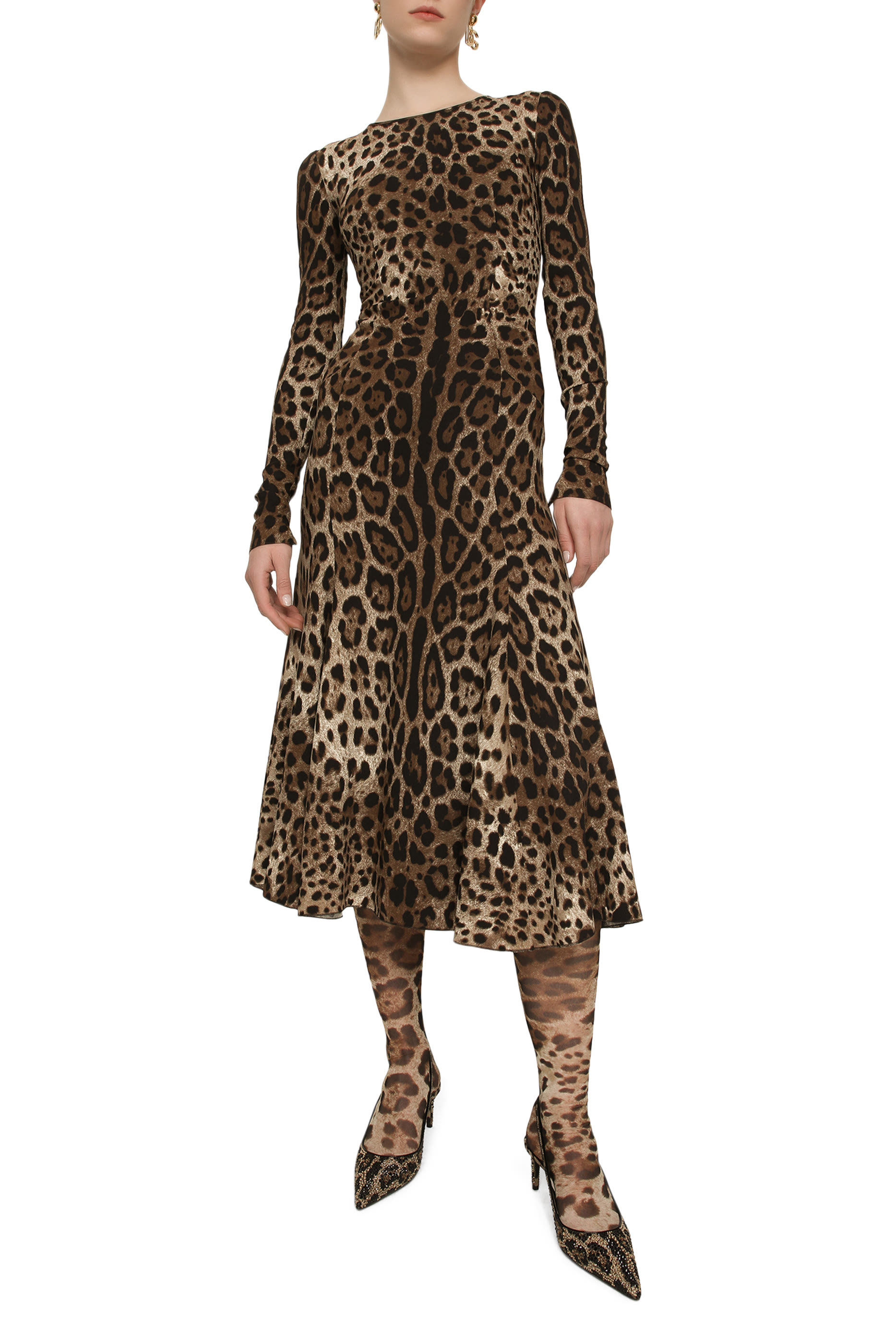 Leopard-Print Calf-Length Cady Dress