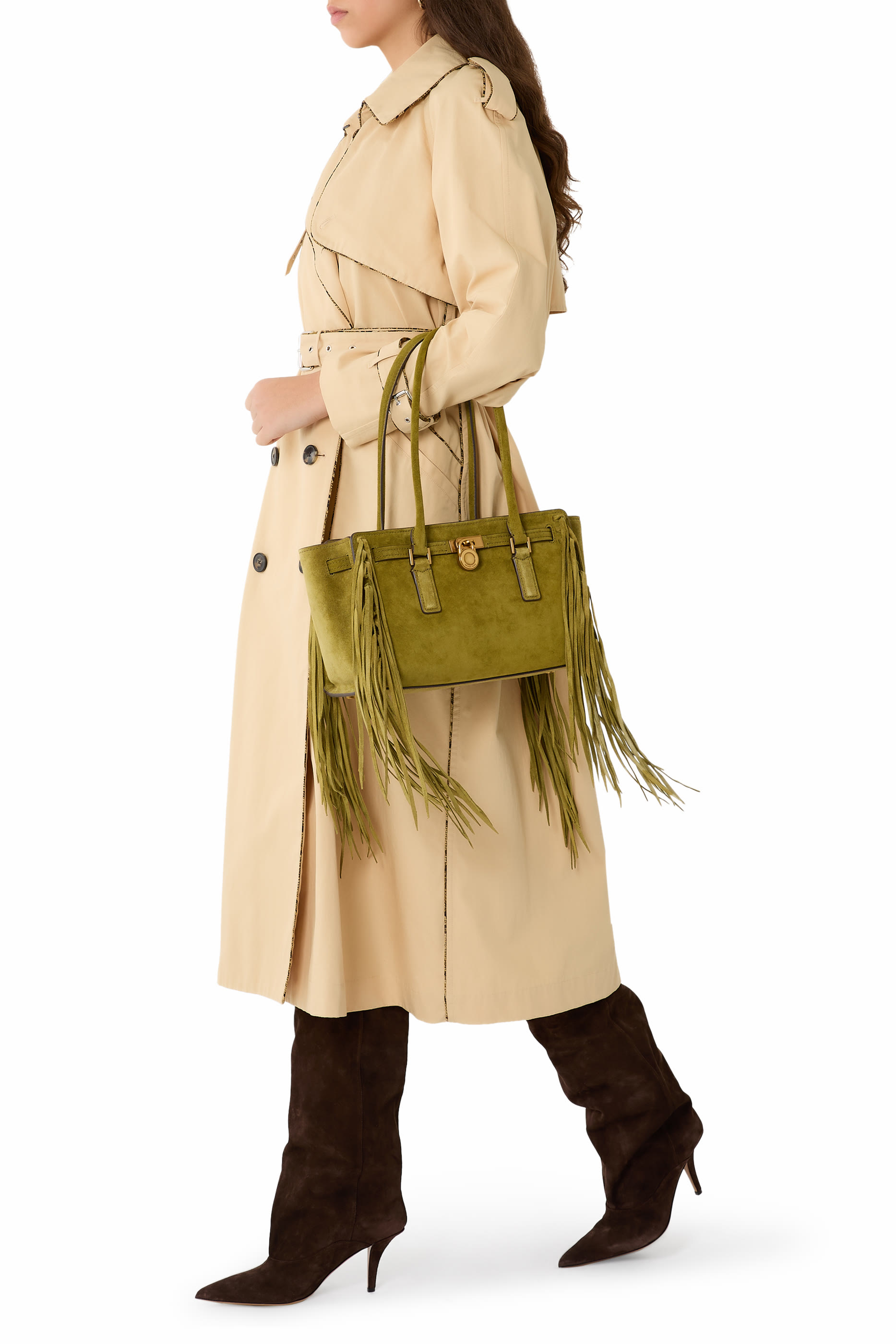 Hamilton Moderne Small Fringed Suede Satchel 