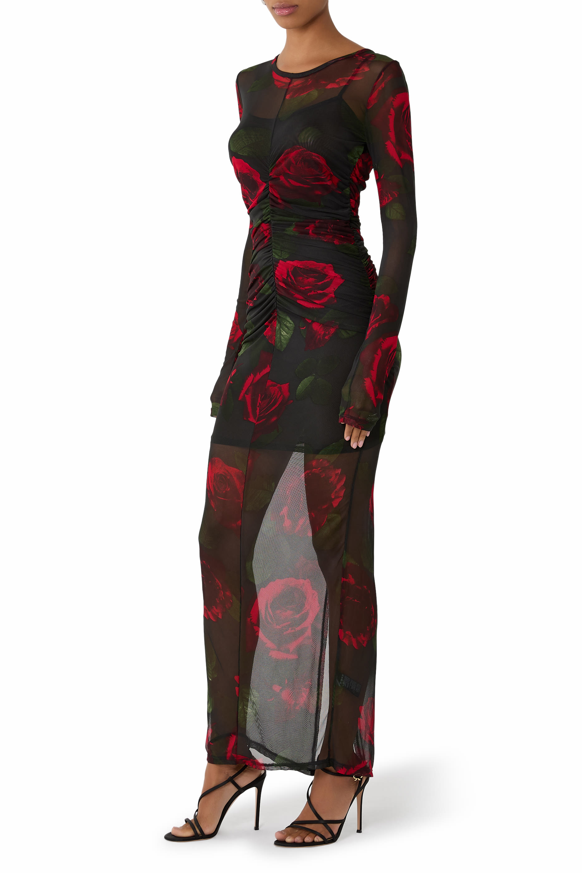 Mesh Ruched Maxi Dress