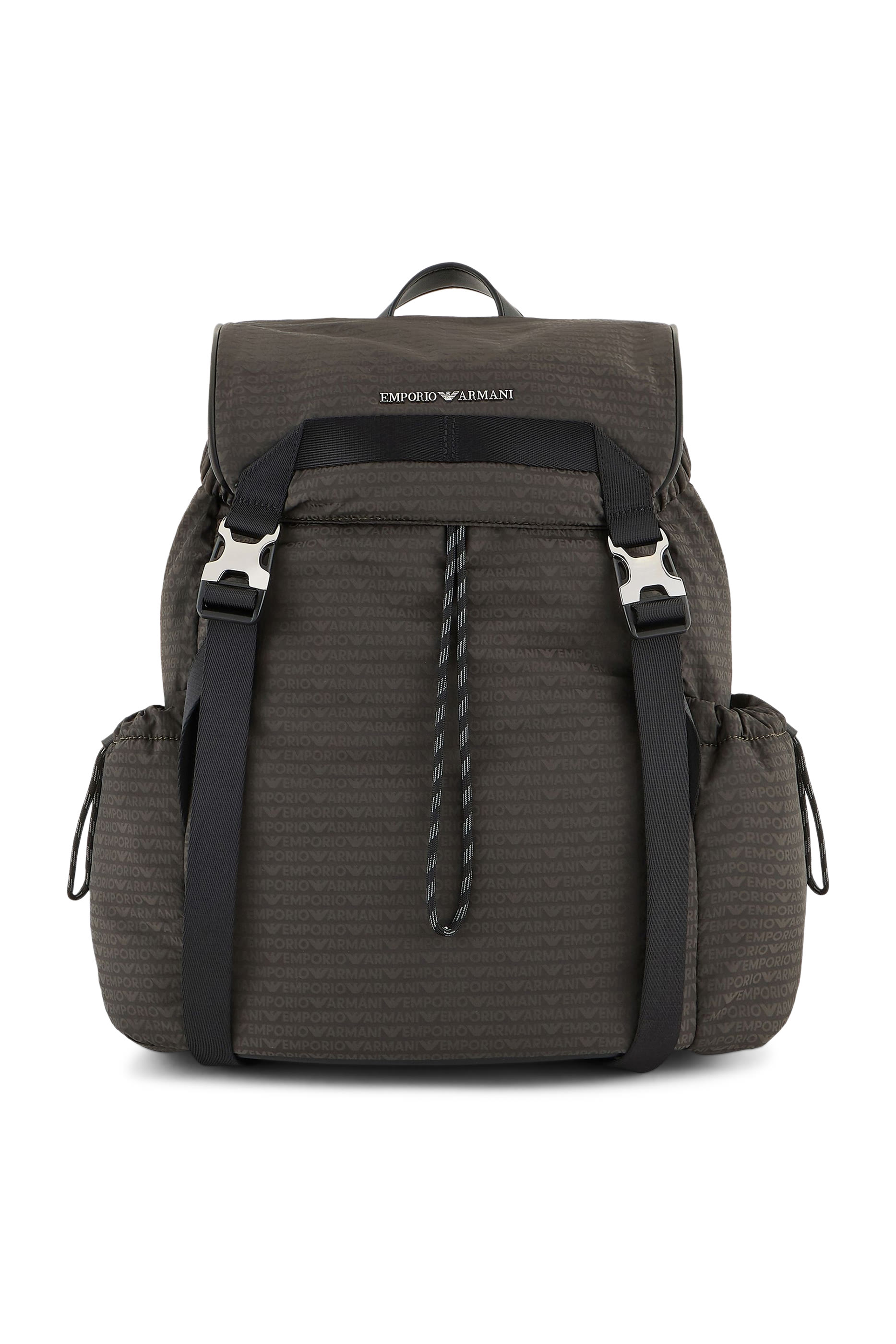 Nylon Backpack with All-Over, Jacquard Logo Lettering