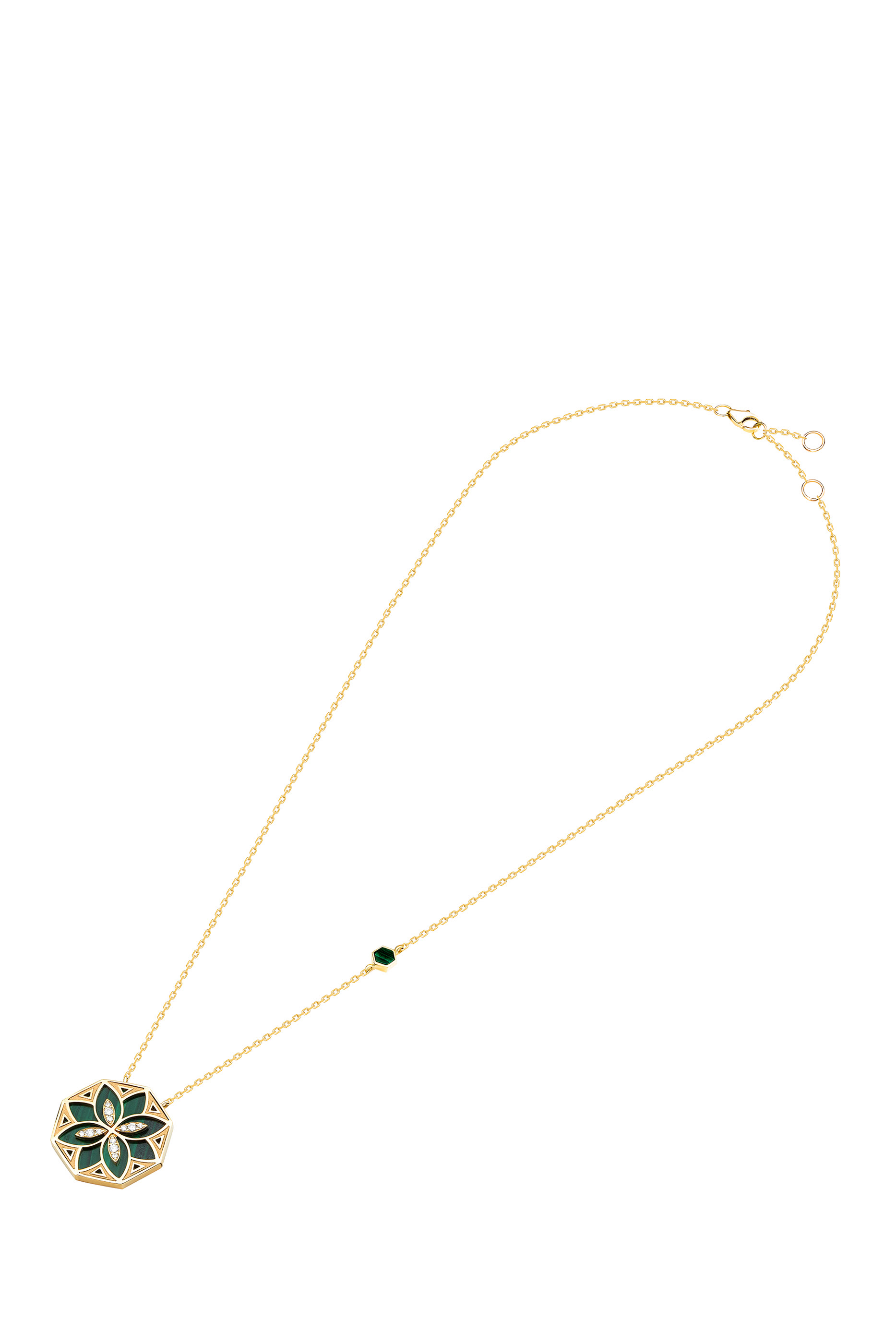 Ward Turath Large Necklace, 18k Yellow Gold & Malachite, Diamonds