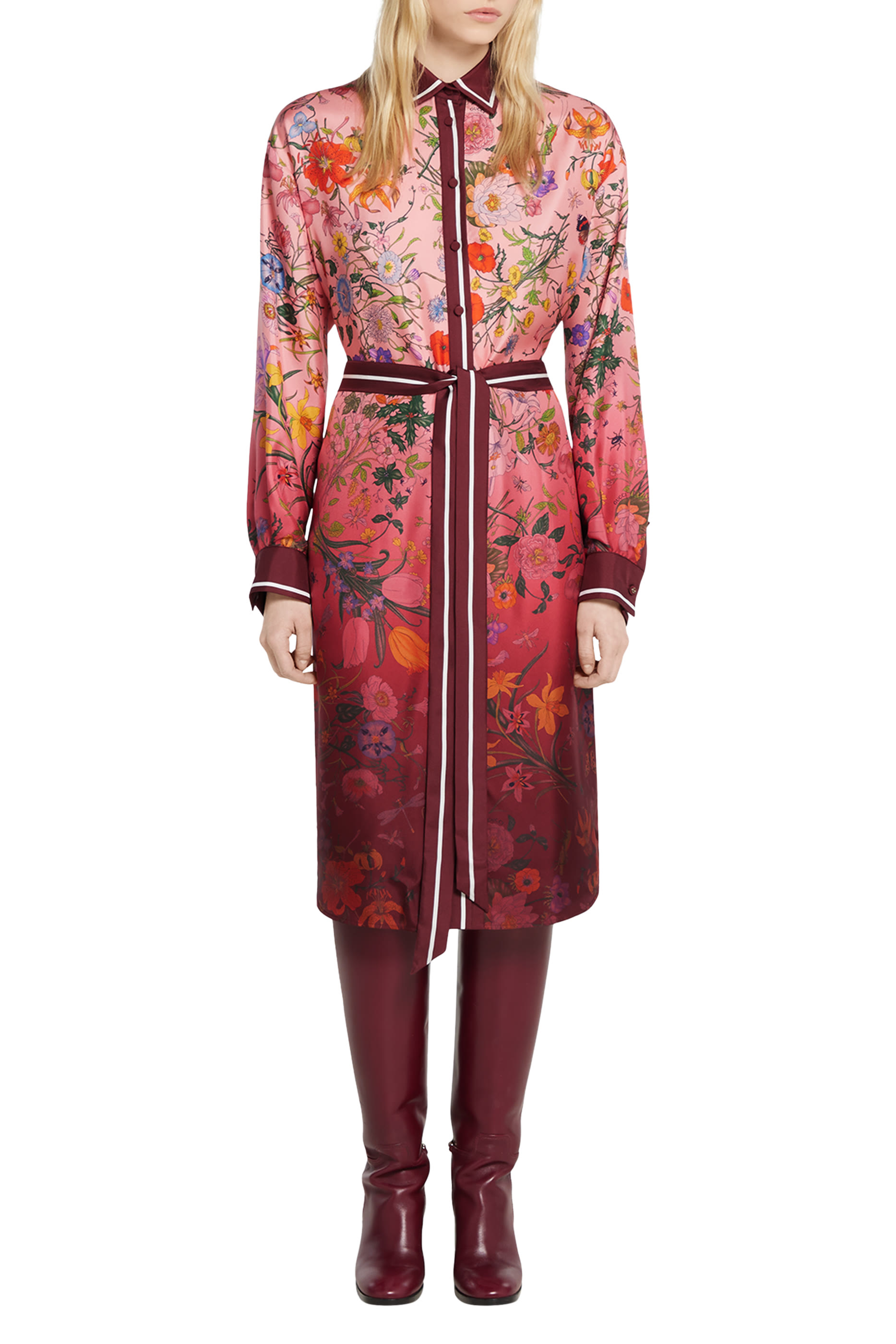Printed Silk Twill Shirt Dress