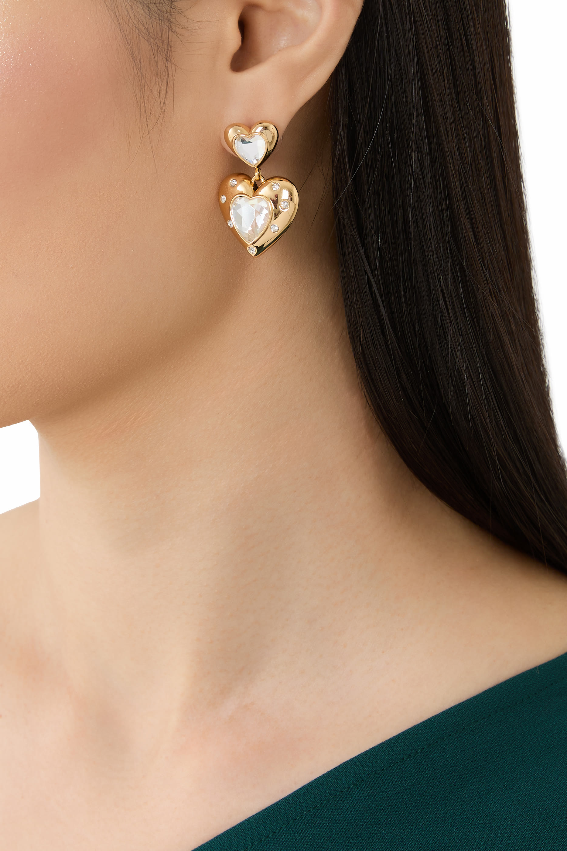 Gold Crystal Heart Tiered Earrings