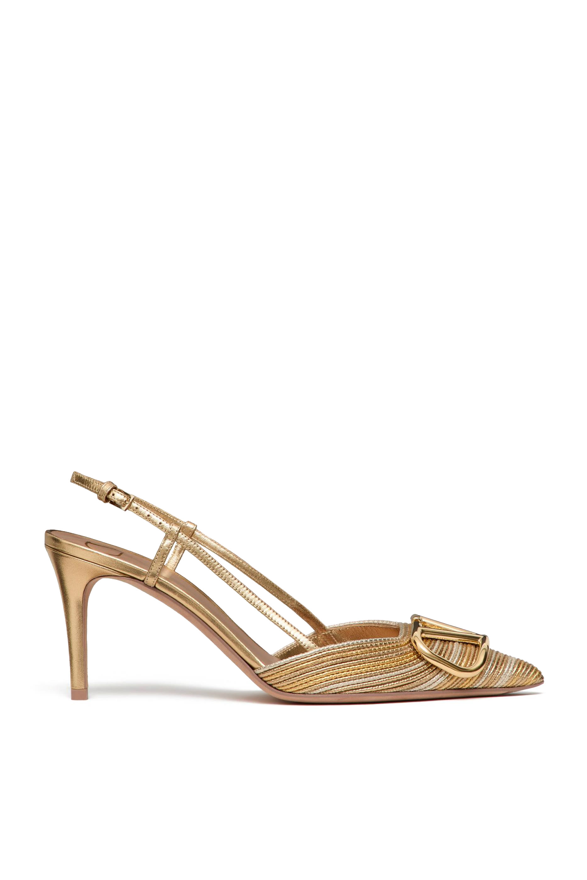VLogo Signature 80 Metallic Slingback Pumps with Cornely Embroidery