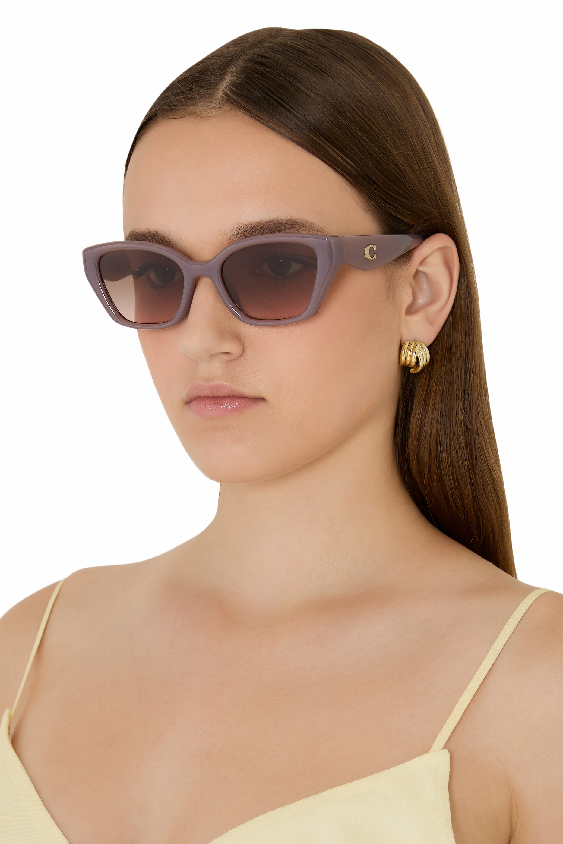Irreg Frame Sculpted C Logo Temple Sunglasses