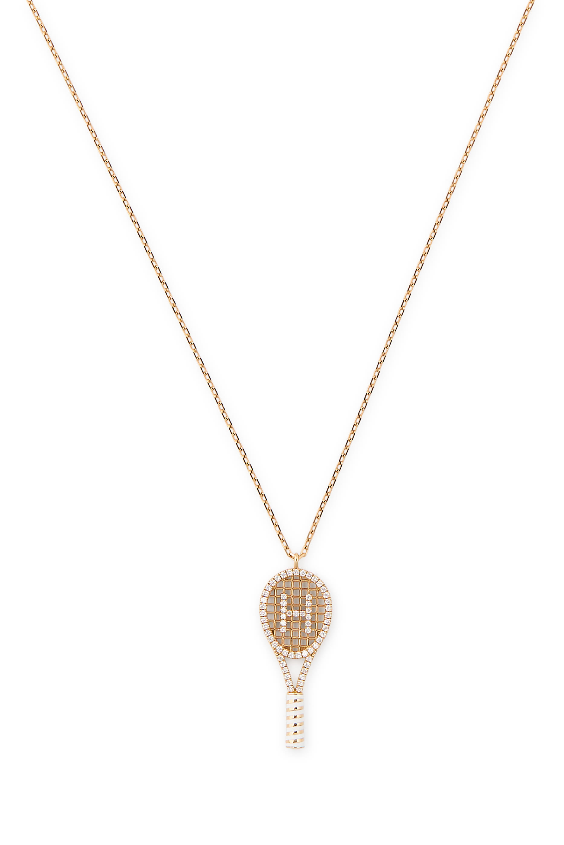 Letter 'H' Tennis Racket Necklace, 18k Yellow Gold & Enamel, Diamonds