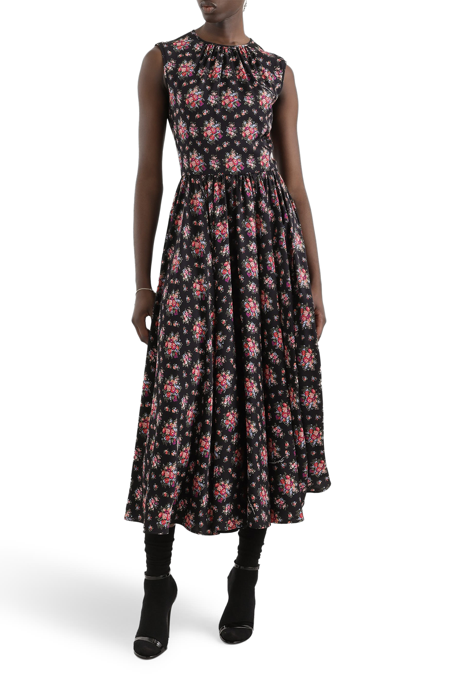 Small Flower Bouquets-Print Charmeuse Dress