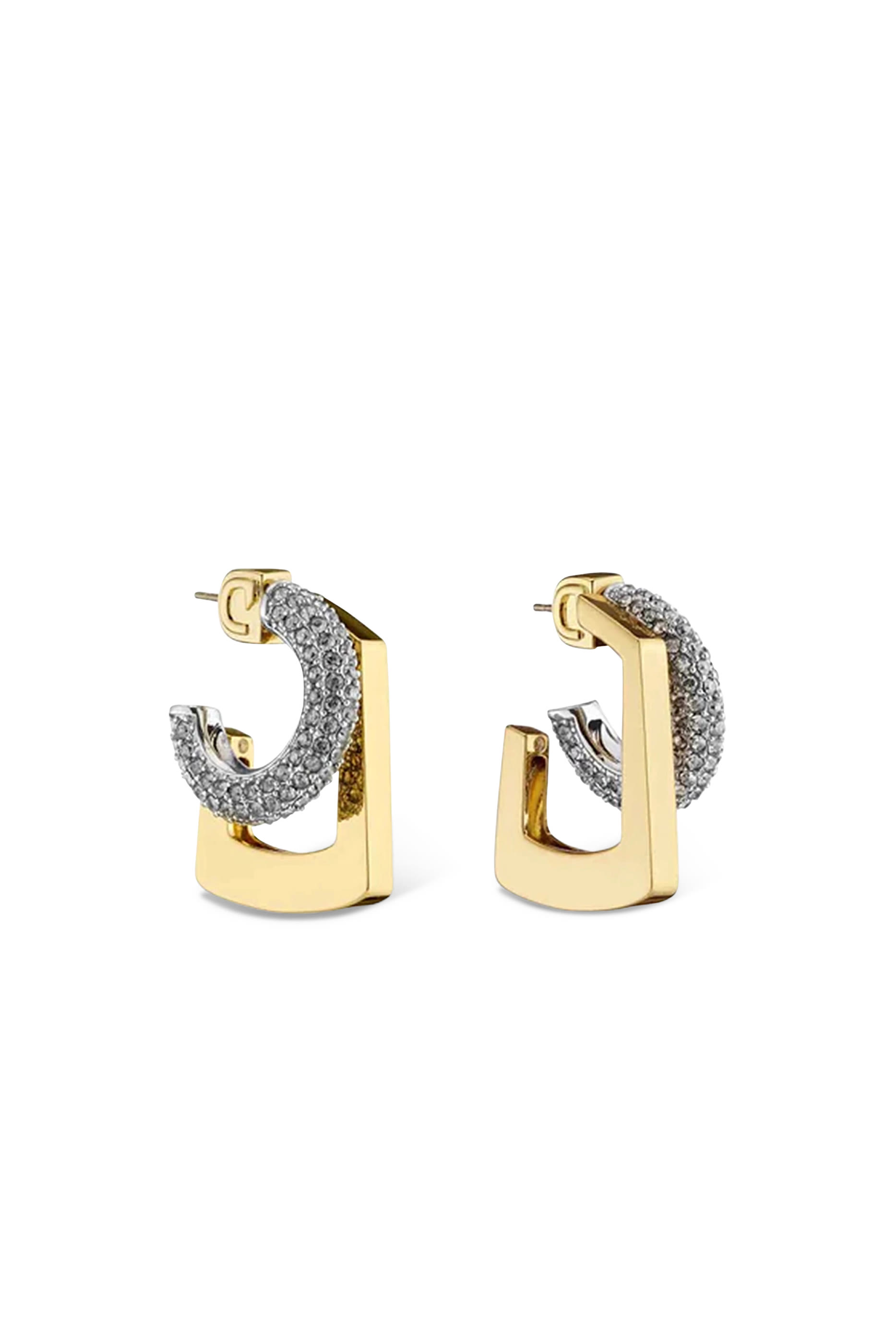  Tina Mini Pav&eacute; Earrings,  12K Gold Plated Brass & Crystals