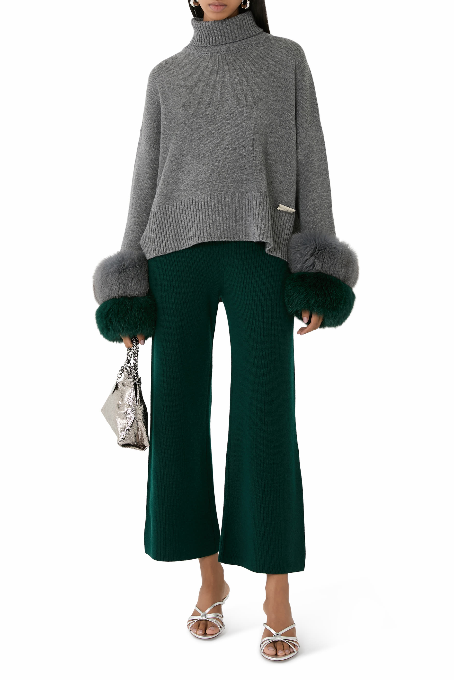 Cropped Roll Neck Cuff Sweater 