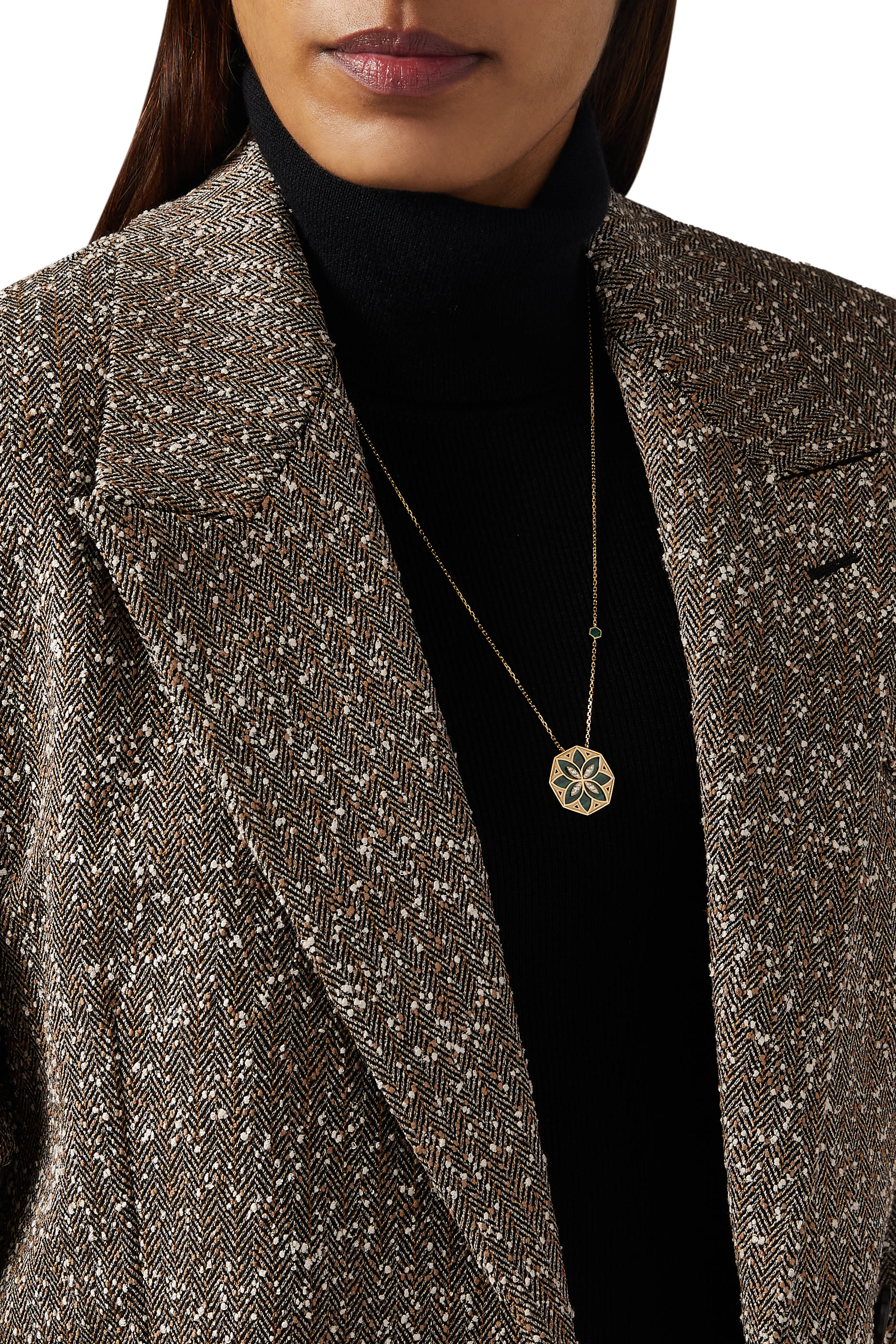 Ward Turath Large Necklace, 18k Yellow Gold & Malachite, Diamonds