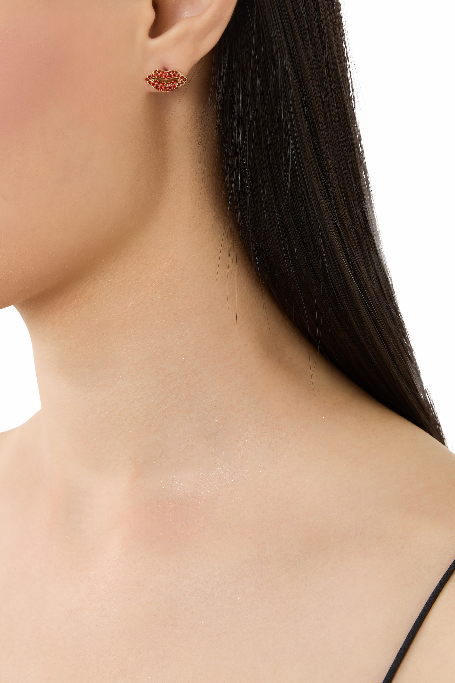 Hit The Town Lips Studs, Plated Metal & Cubic Zirconia