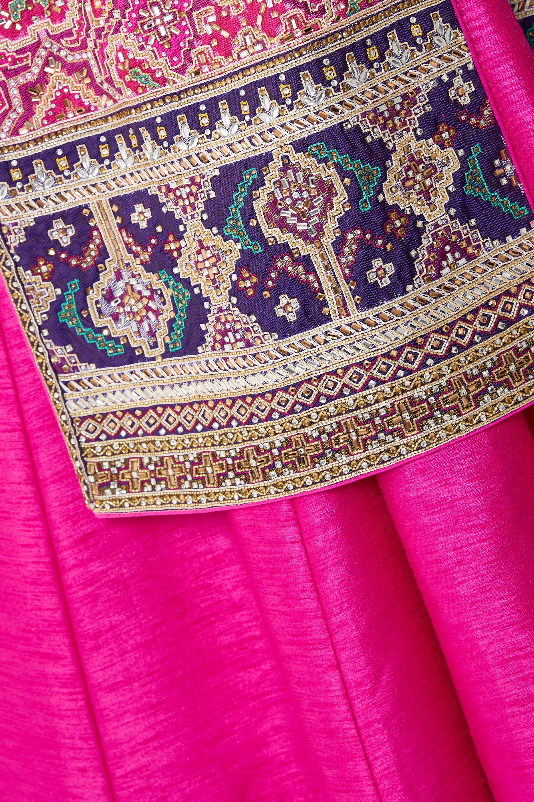  Fuchsia Patola Jacket & Skirt Set