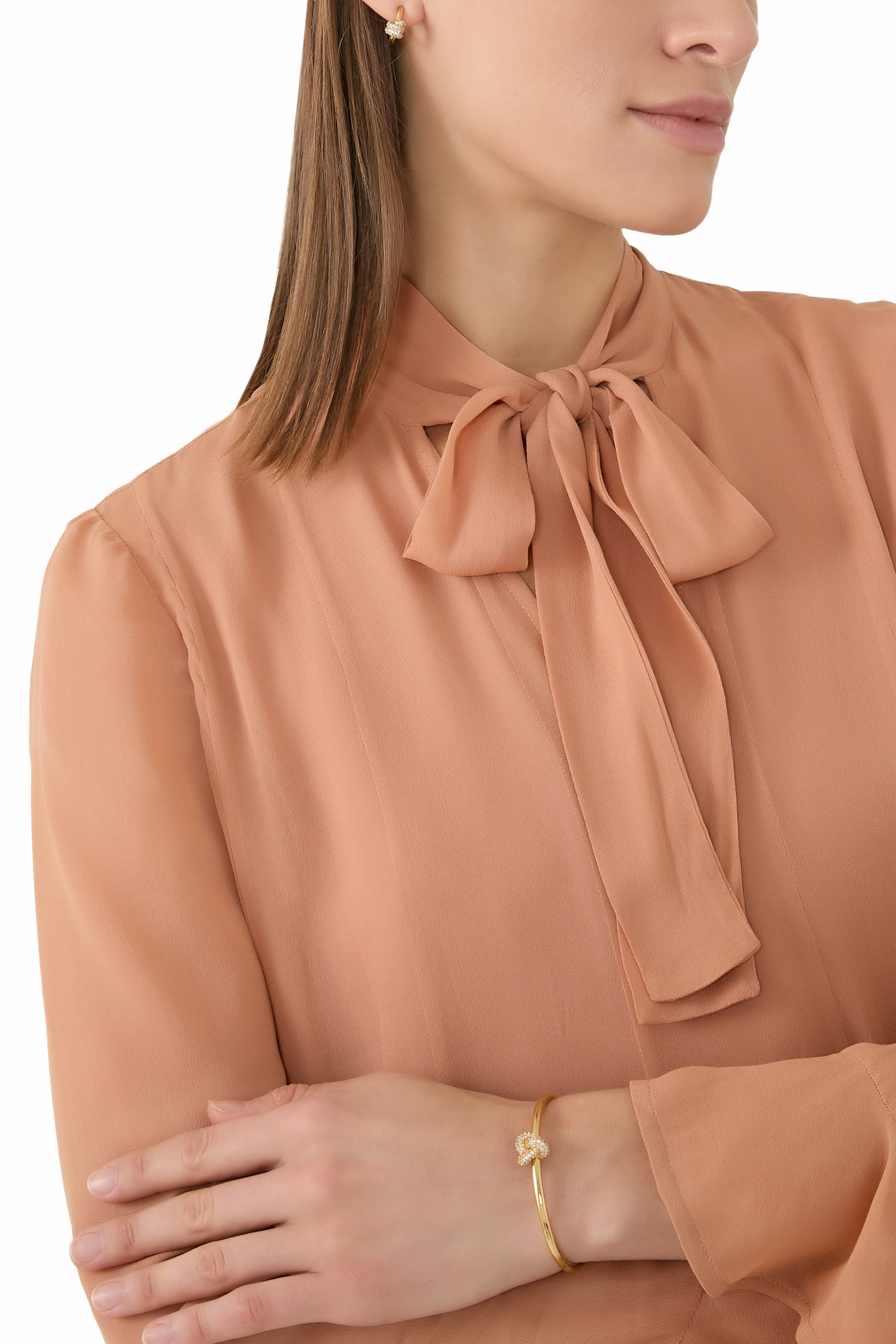 Double Knot Pave Hinged Bangle, Plated Metal, Stainless Steel & Cubic Zirconia