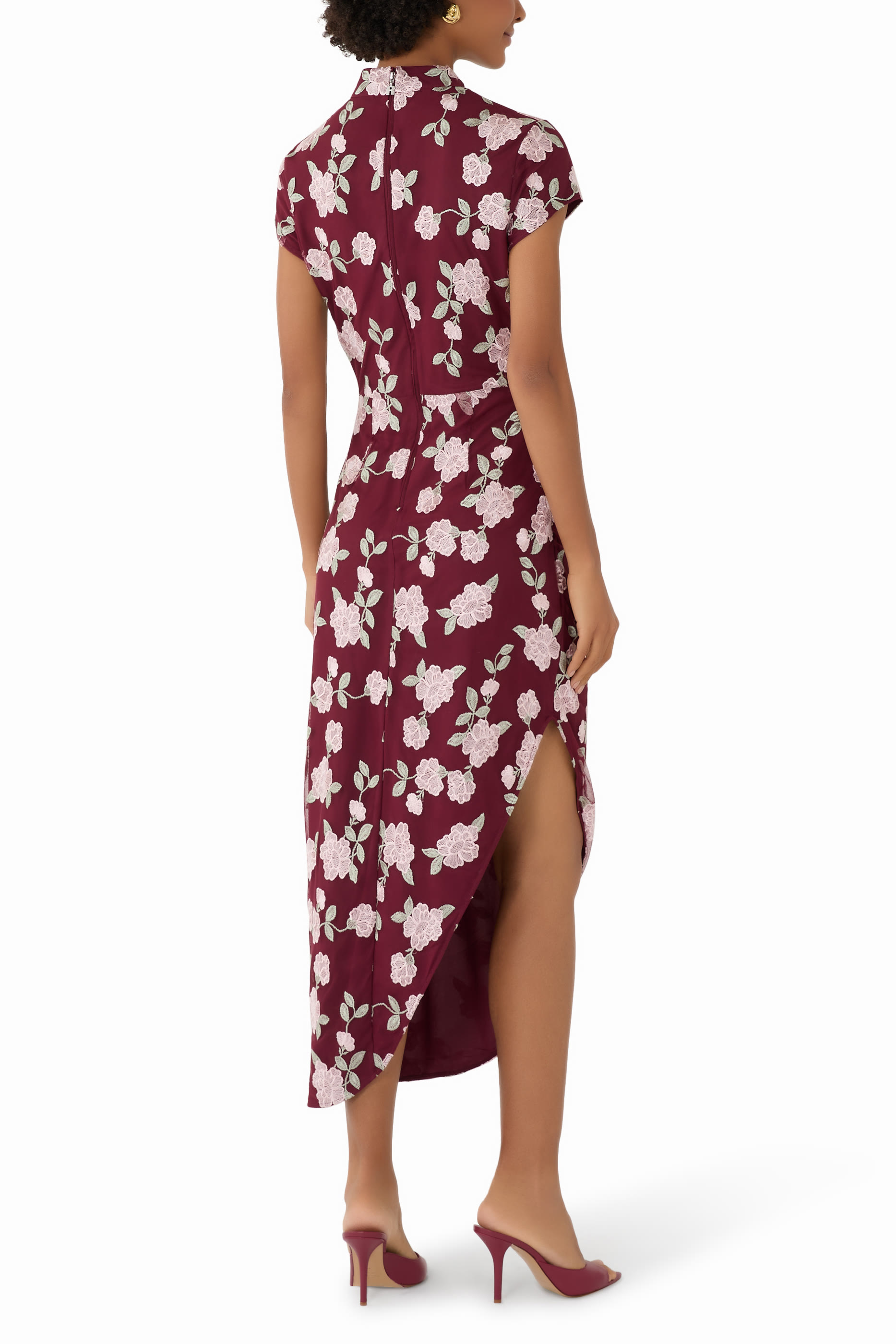 Mesh Asymmetric Flower Print Dress