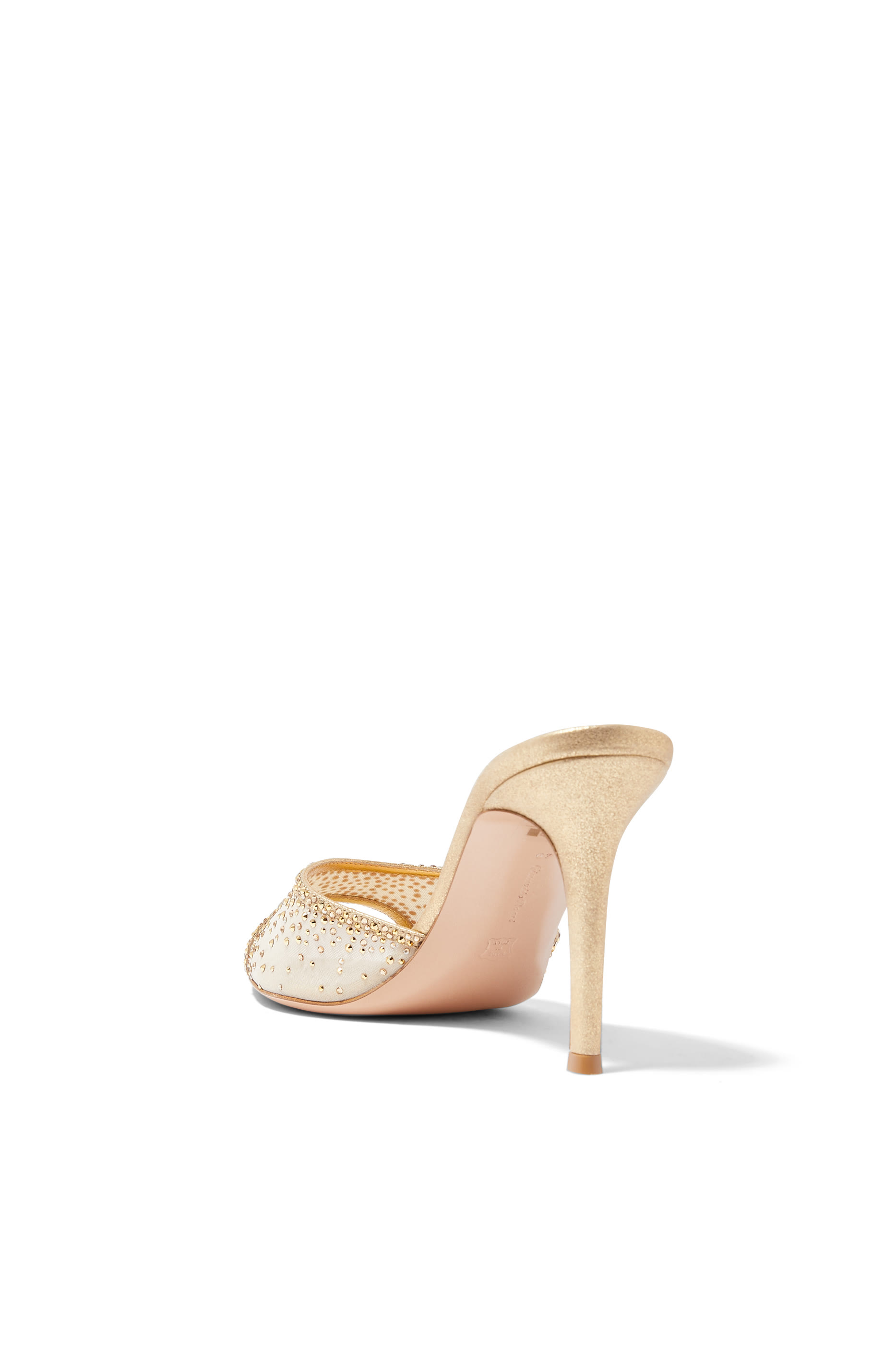 Rania 80 Metallic Leather Embroidered Organza Mules