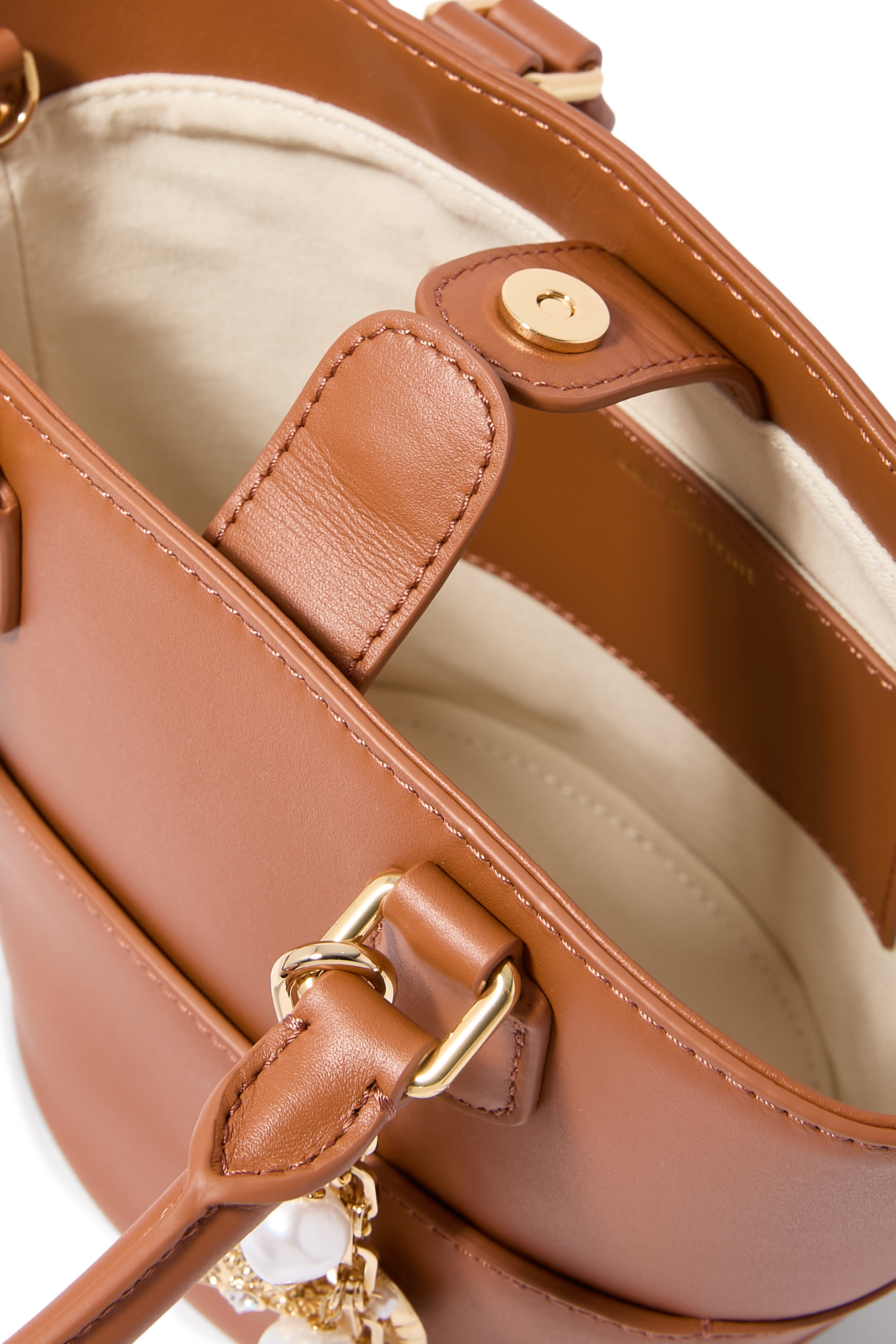 Tan Leather Charm Tote Bag