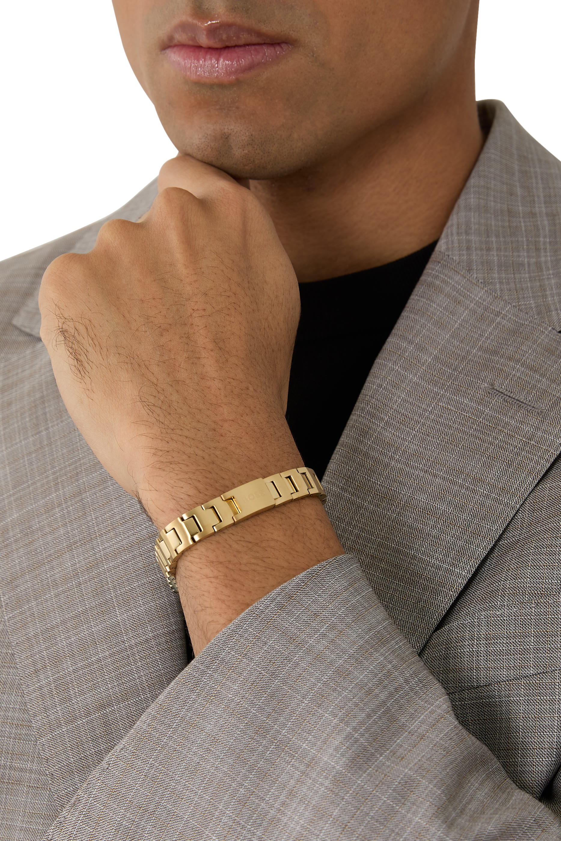 Gold-Tone Link Cuff with Logo Closure