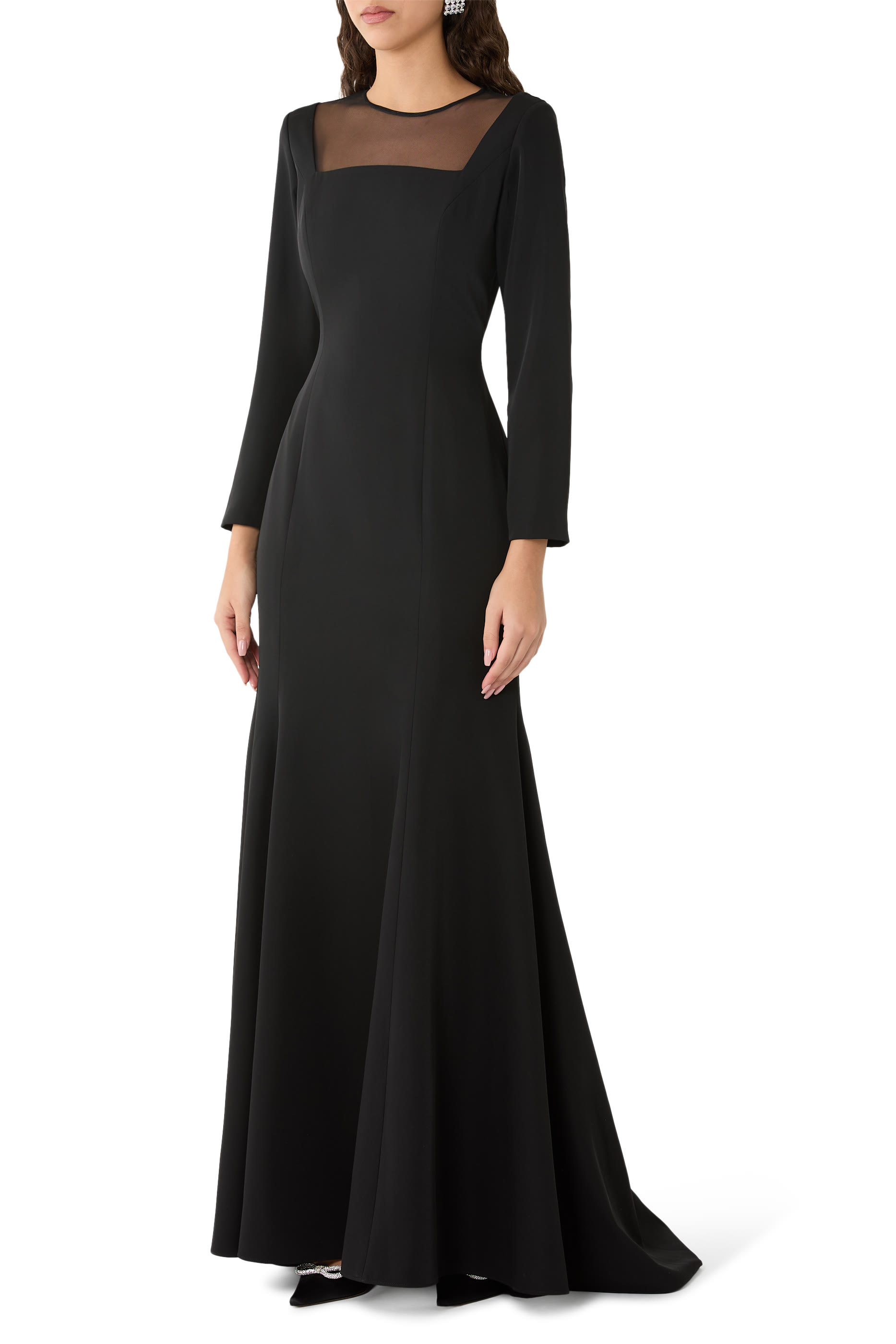 Long Sleeve Illusion Neckline Mermaid Gown