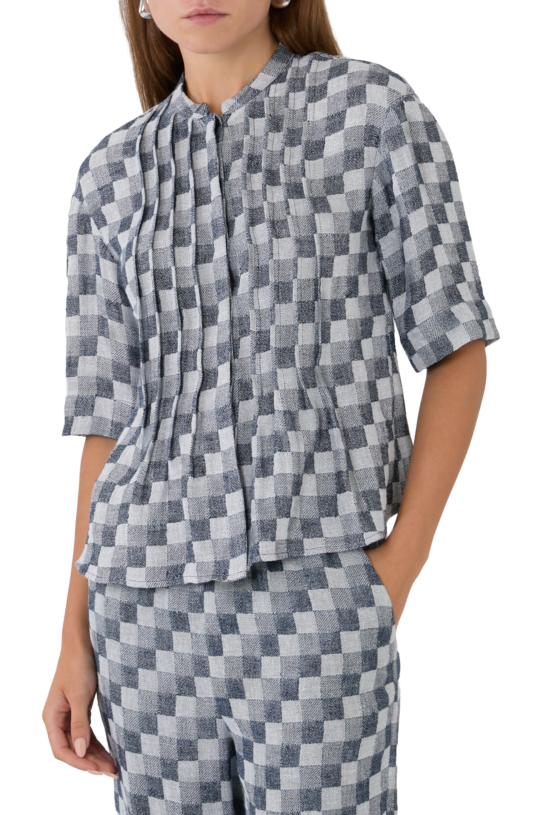 Check Linen Gauze Top