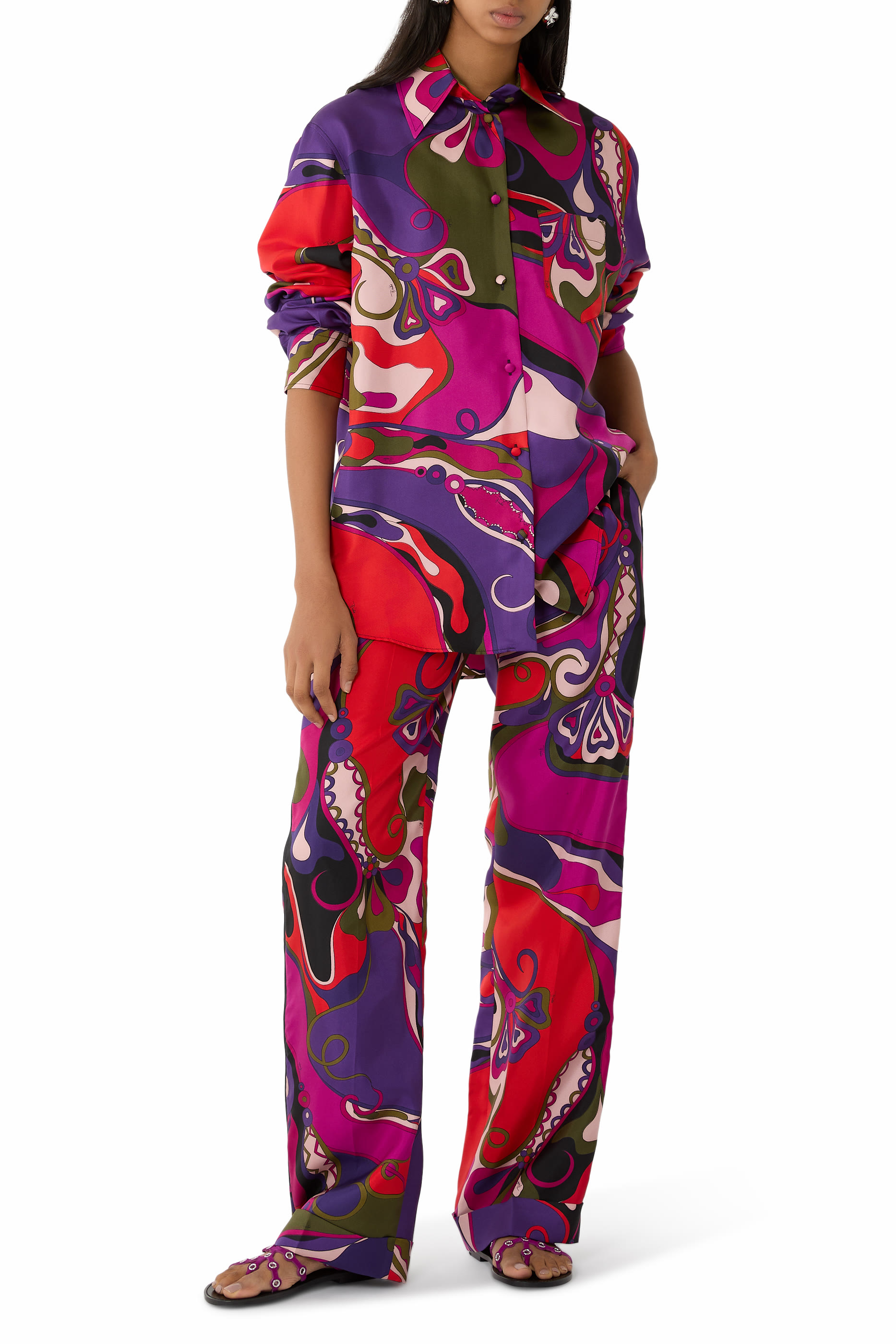Orchidee Print Silk Pajama Trousers