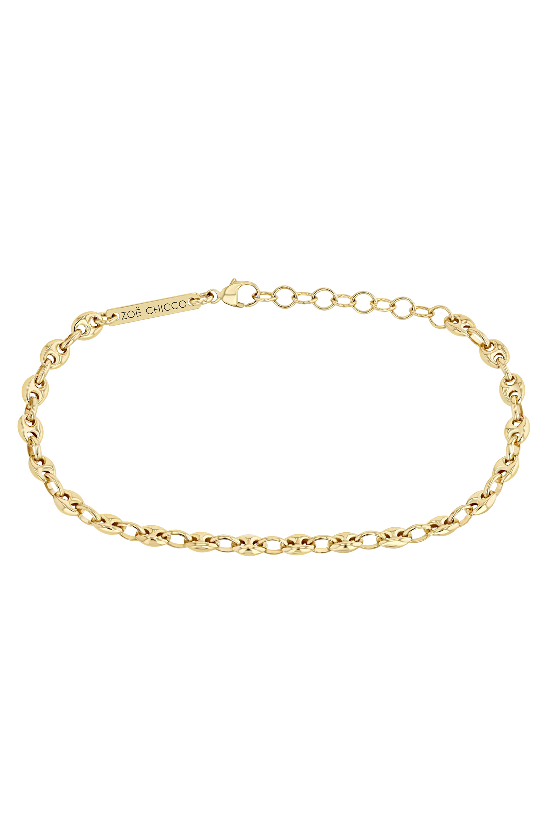 Small Puffed Mariner Chain Bracelet, 14K Yellow Gold