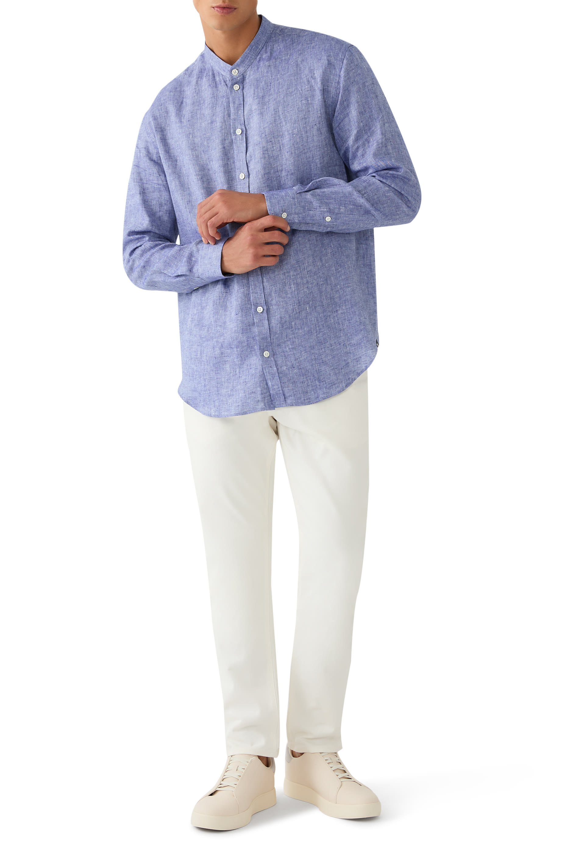 Linen Chambray Shirt with Guru Collar 