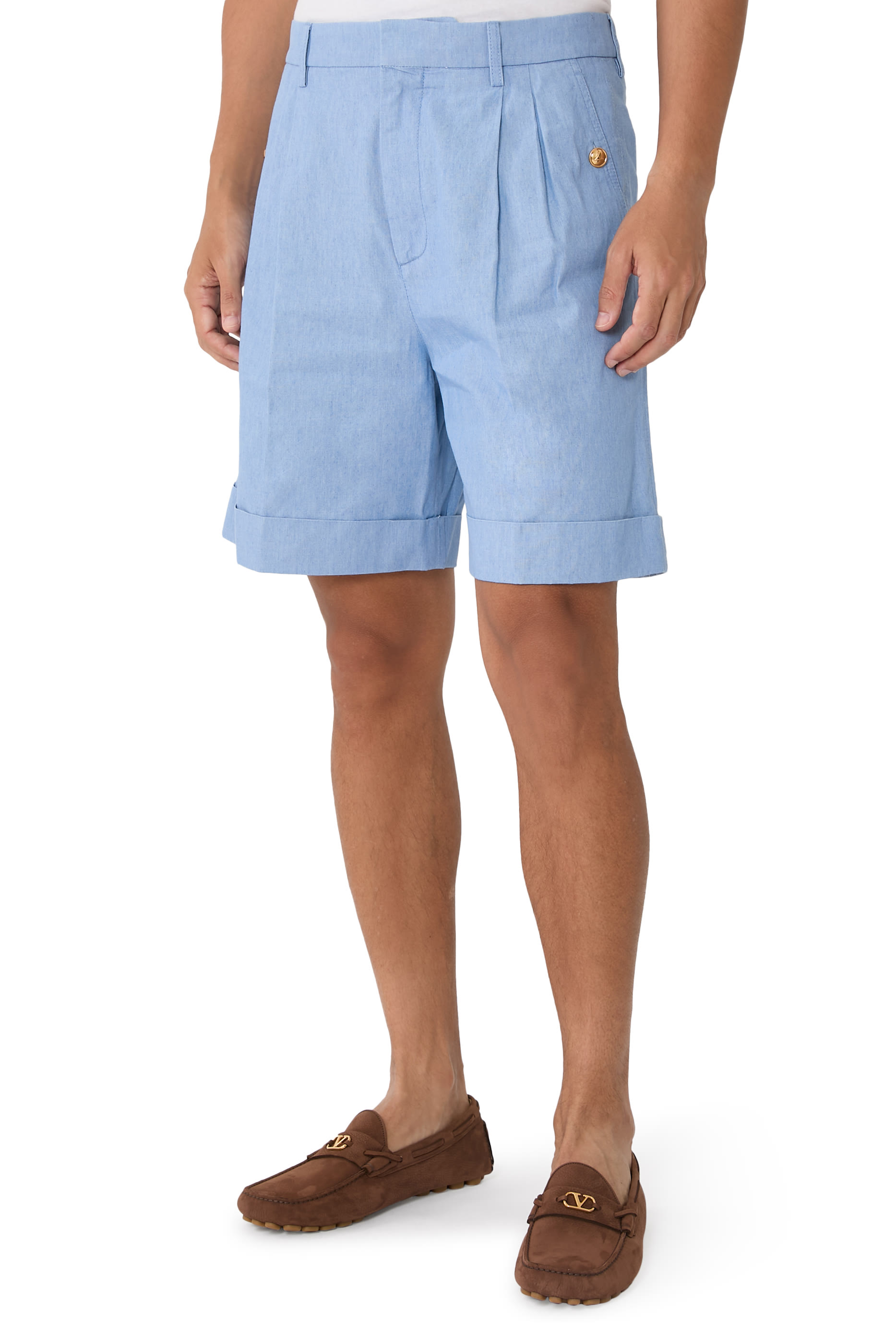 Cuffed Denim Bermuda Shorts