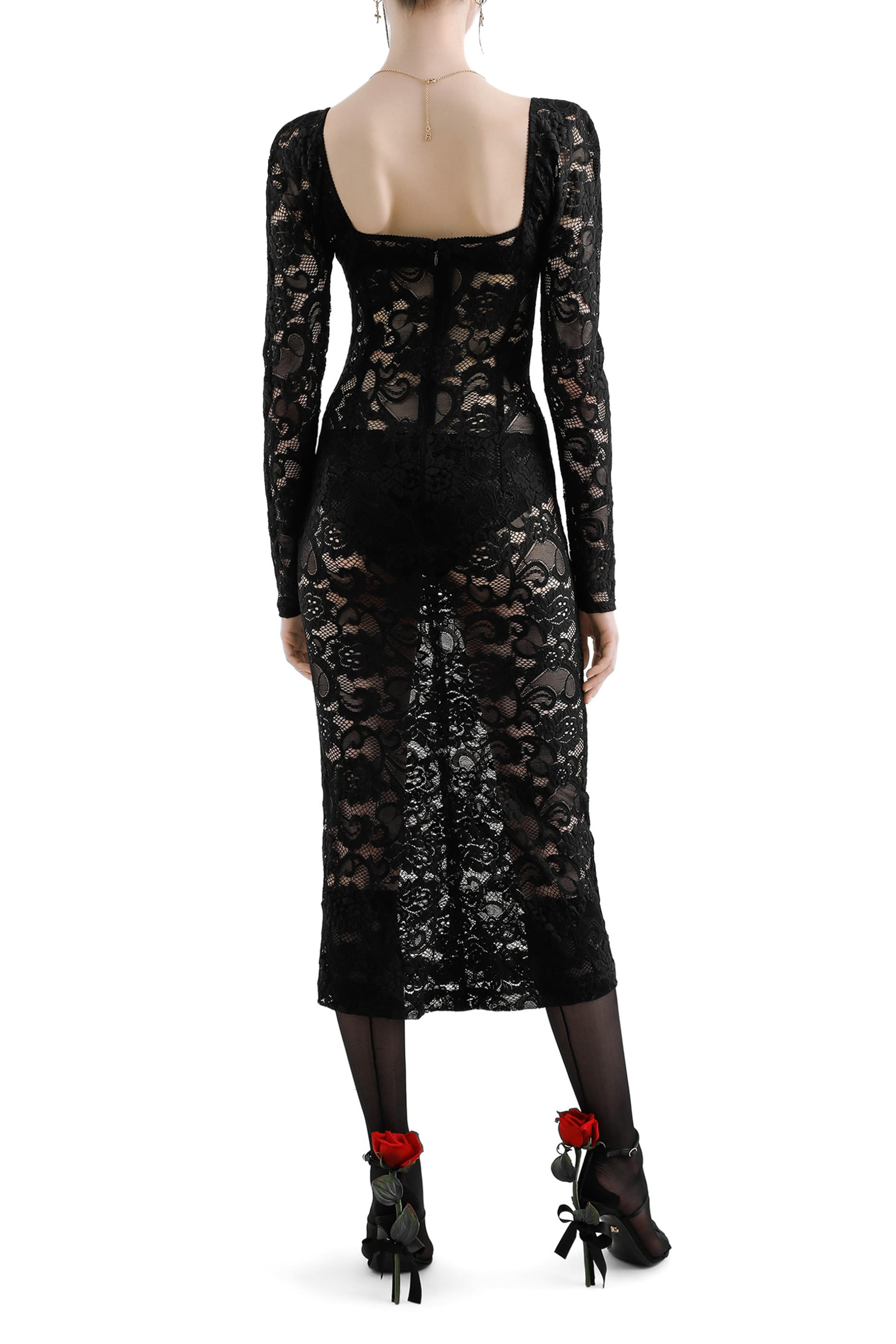 Lace Long-sleeved Calf-length Dress
