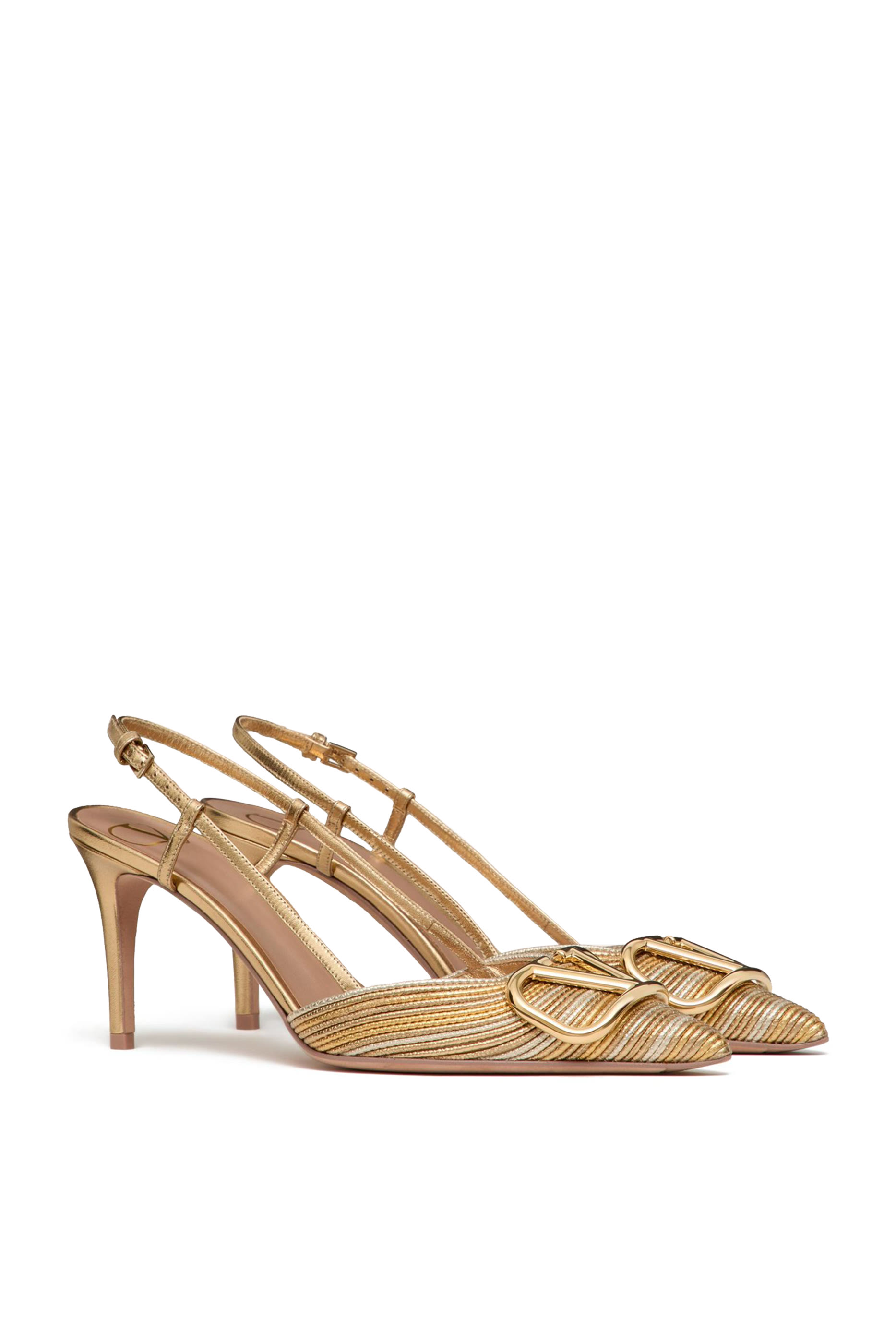 VLogo Signature 80 Metallic Slingback Pumps with Cornely Embroidery