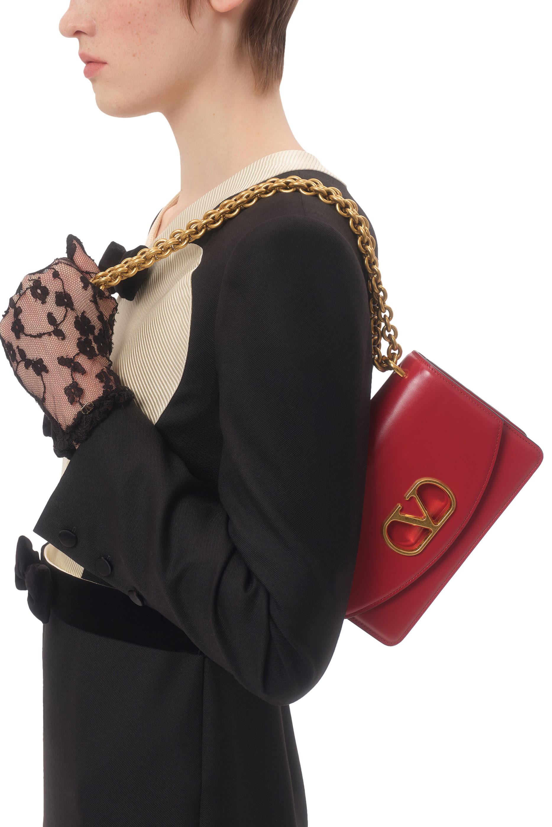 Vain Small Shoulder Bag in Shiny Calfskin Leather