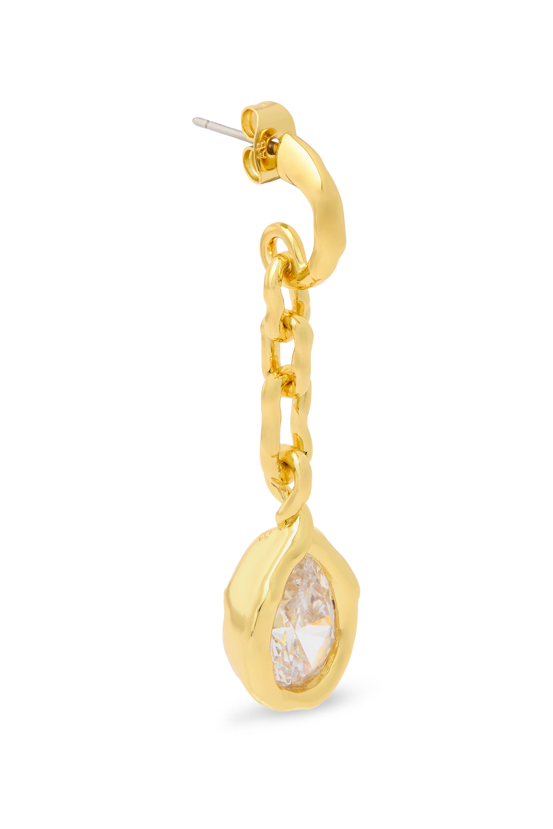 Asterales Link Pear Drop Earrings, 14k Gold Plated Brass & Cubic Zirconia