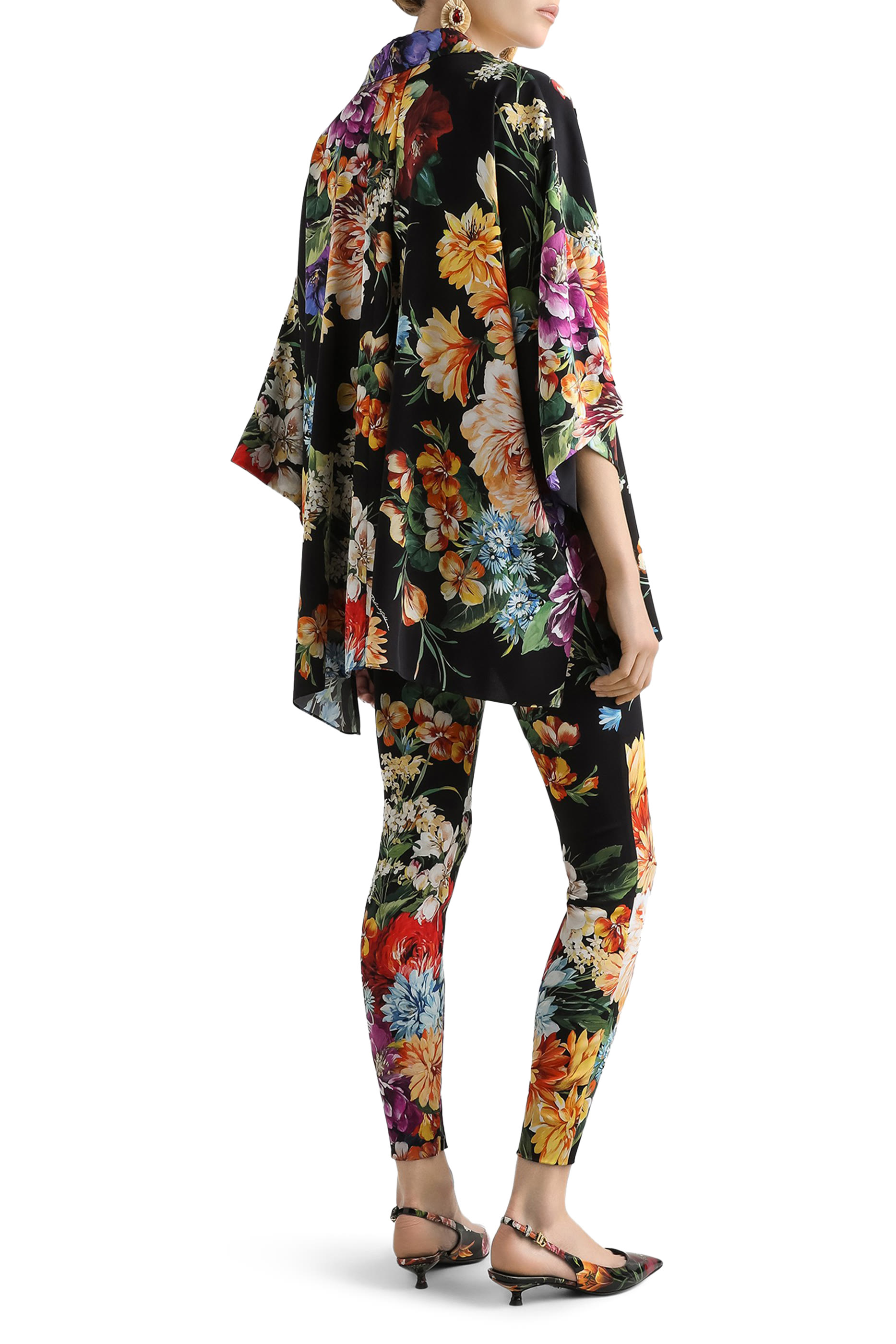 Flower Bouquet-Print Charmeuse Pants