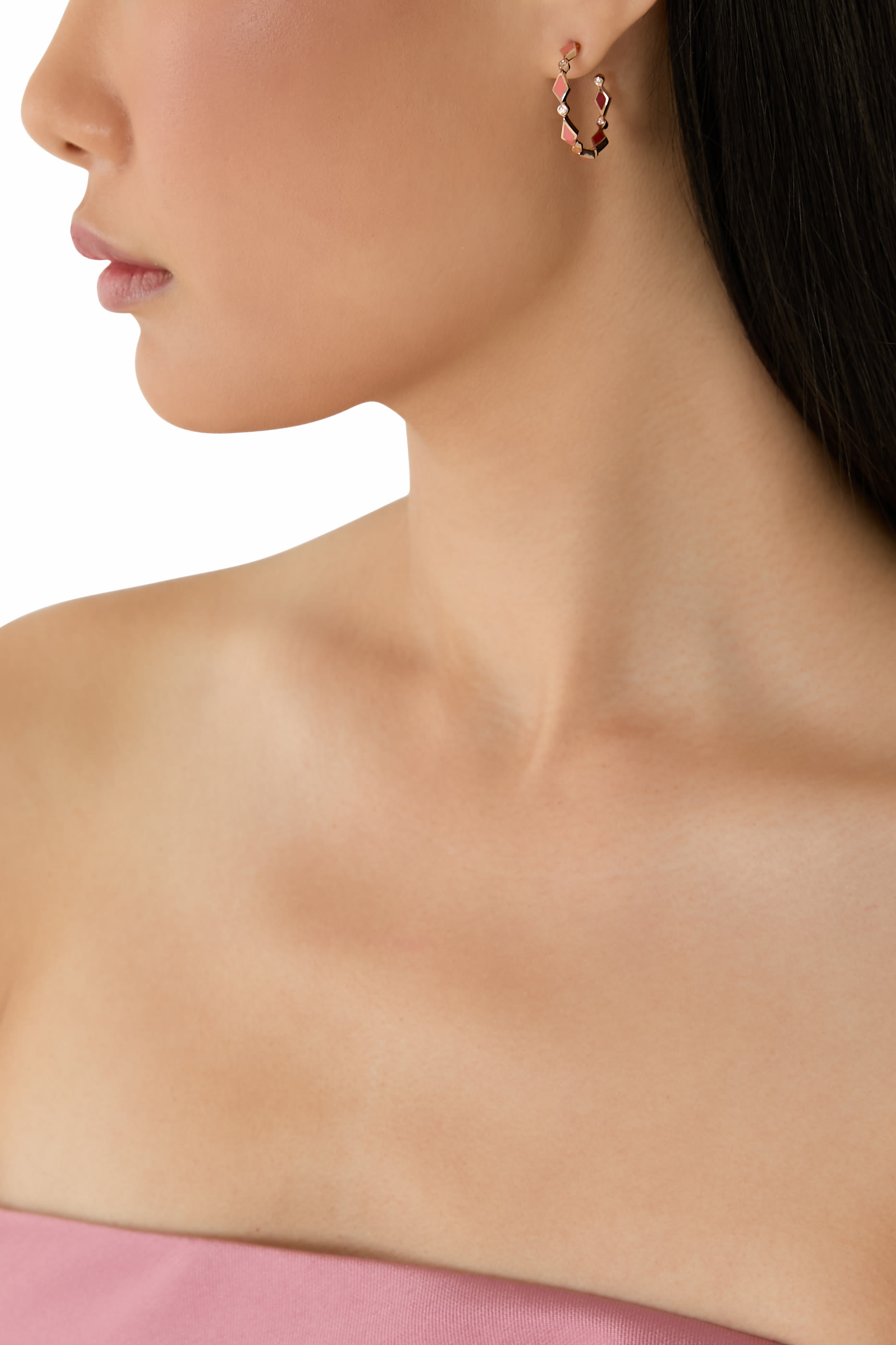 Mosaic Single Hoops Earrings, 18k Rose Gold & Diamonds, Enamel