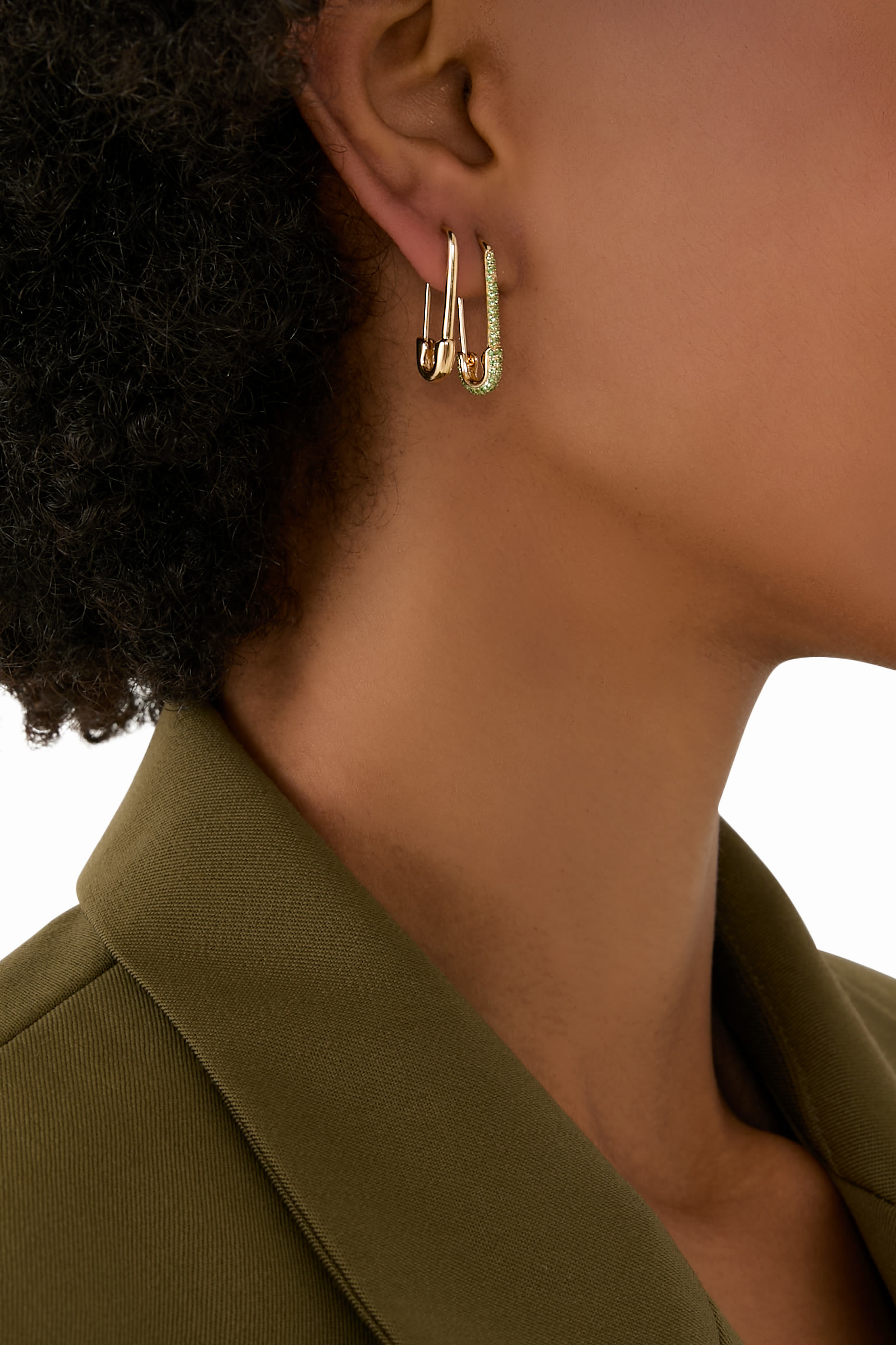 Classic Safety Pin Single Earring Right, 18k Yellow Gold