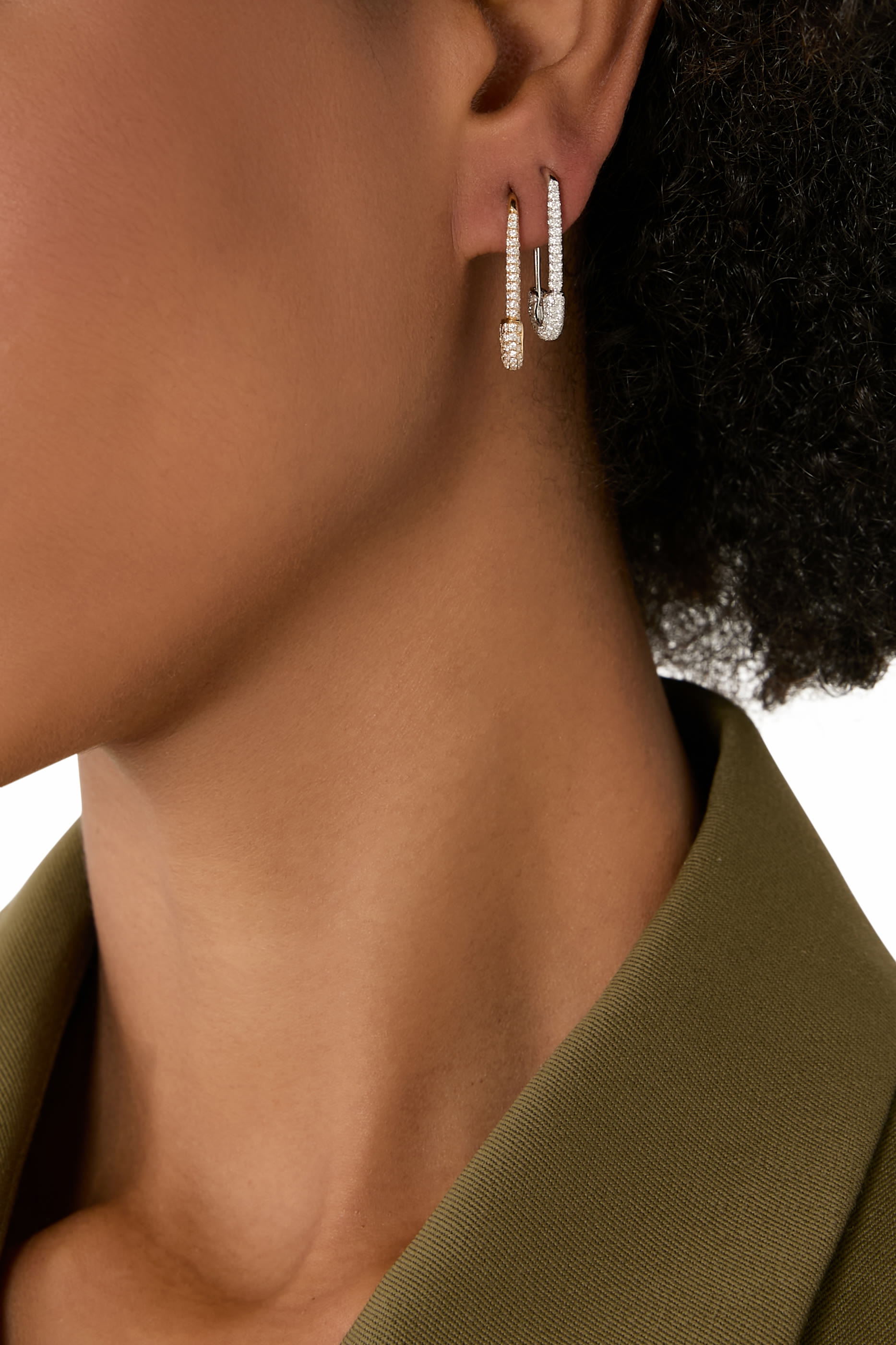 Diamond Safety Pin Earring, 18K White Gold & Diamonds