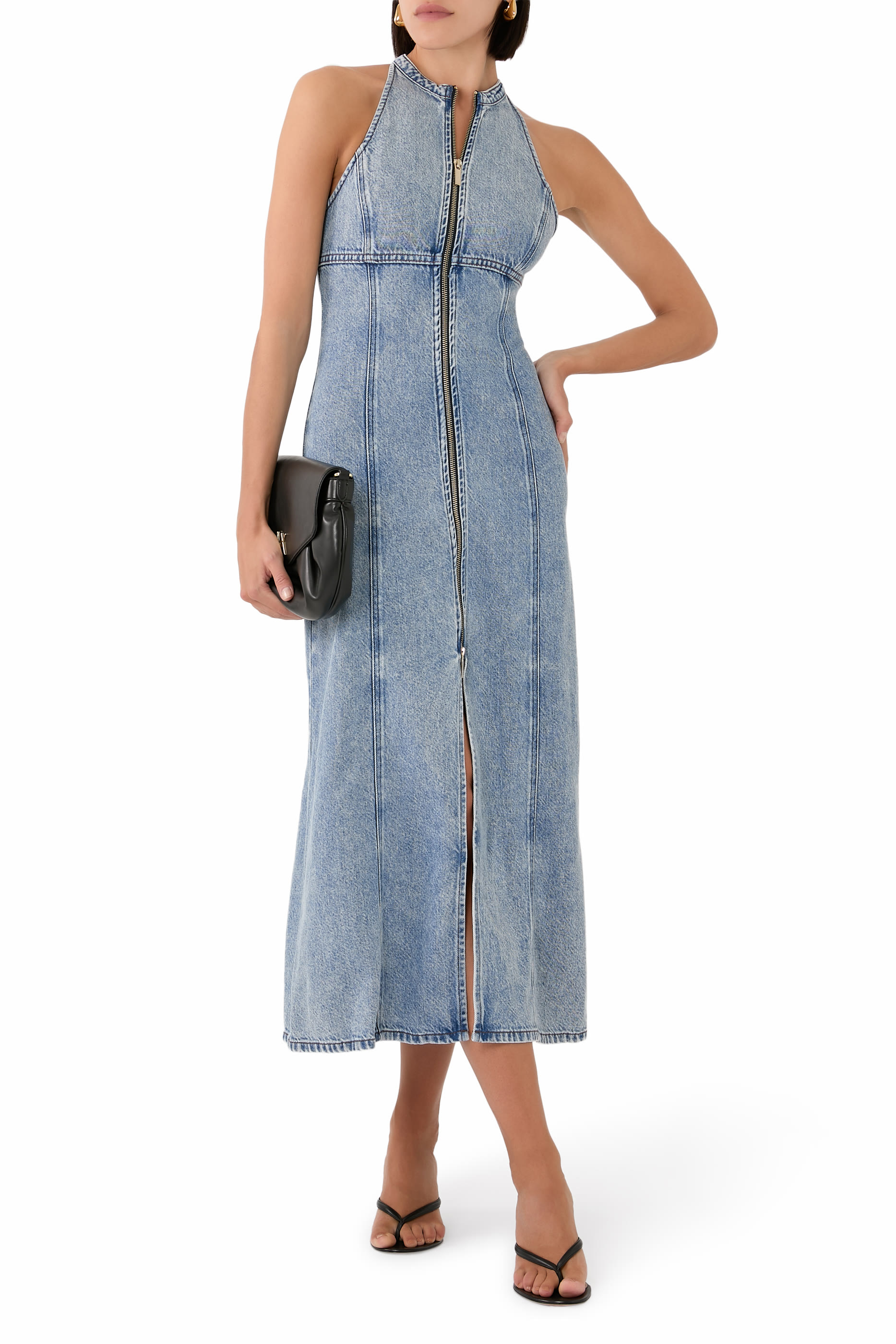 Clubhouse Denim Zip-Through Sleeveless Dress