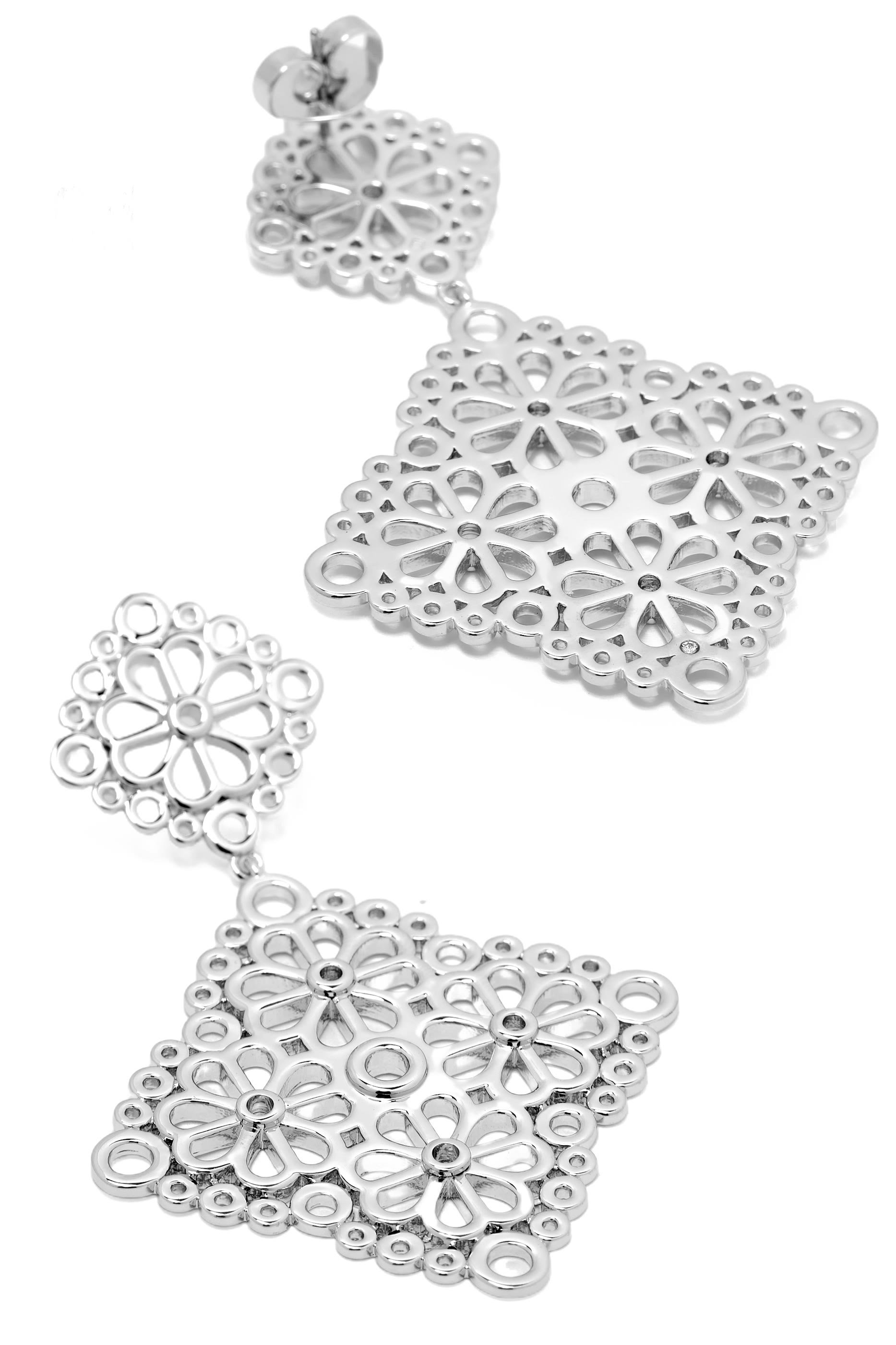 Spade Flower Lace Drop Earrings, Plated Metal & Steel