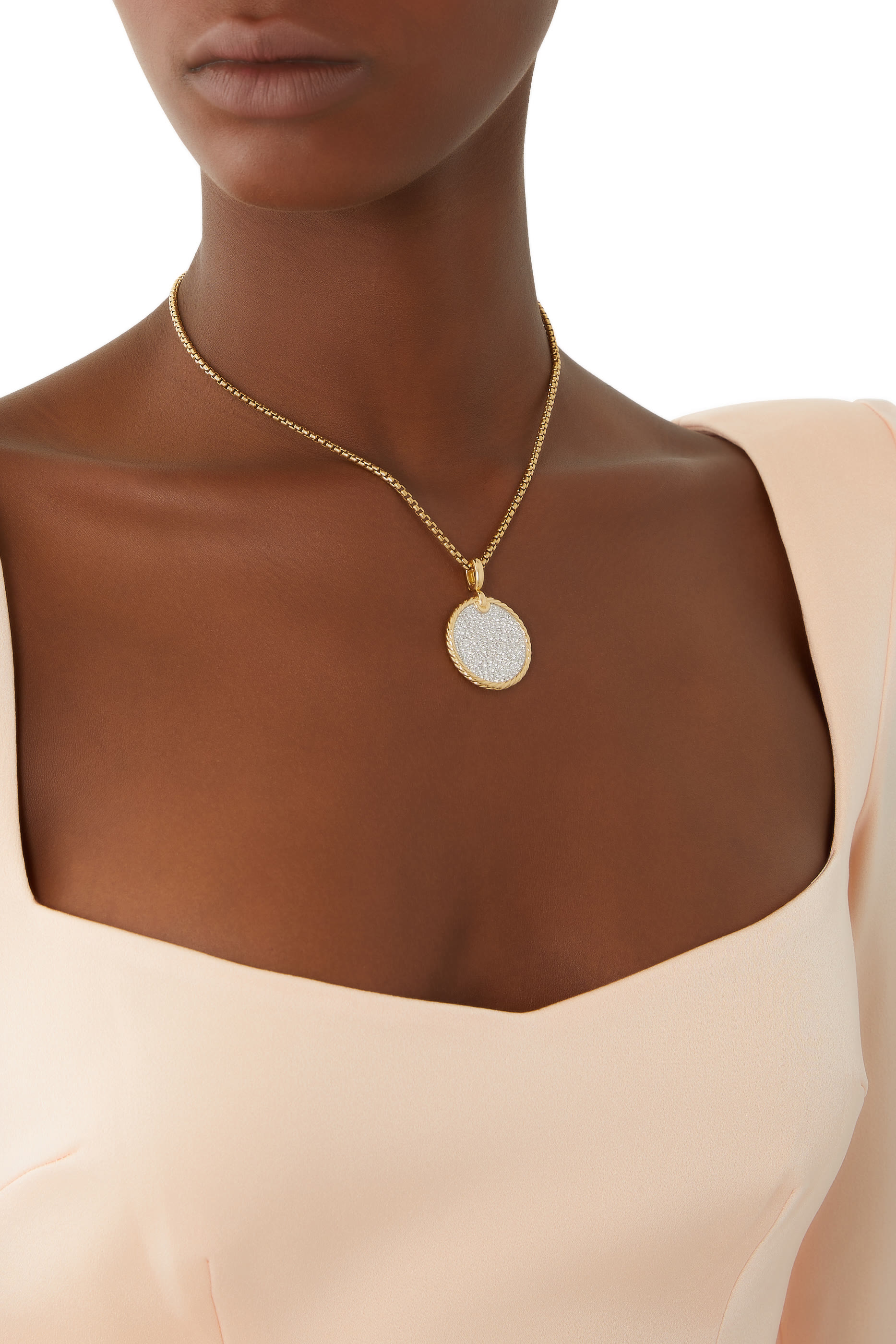 DY Elements&reg; Disc Pendant in 18K Yellow Gold with Pav&eacute; Diamonds